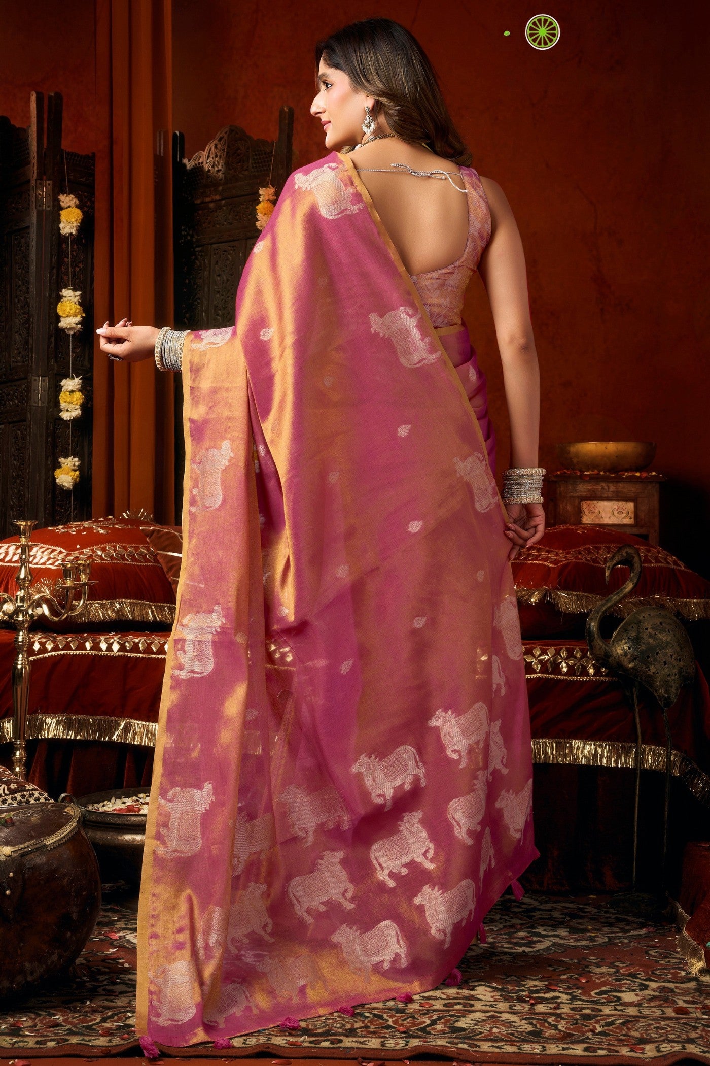 Buy MySilkLove Brick Pink Handloom Tissue Saree Online