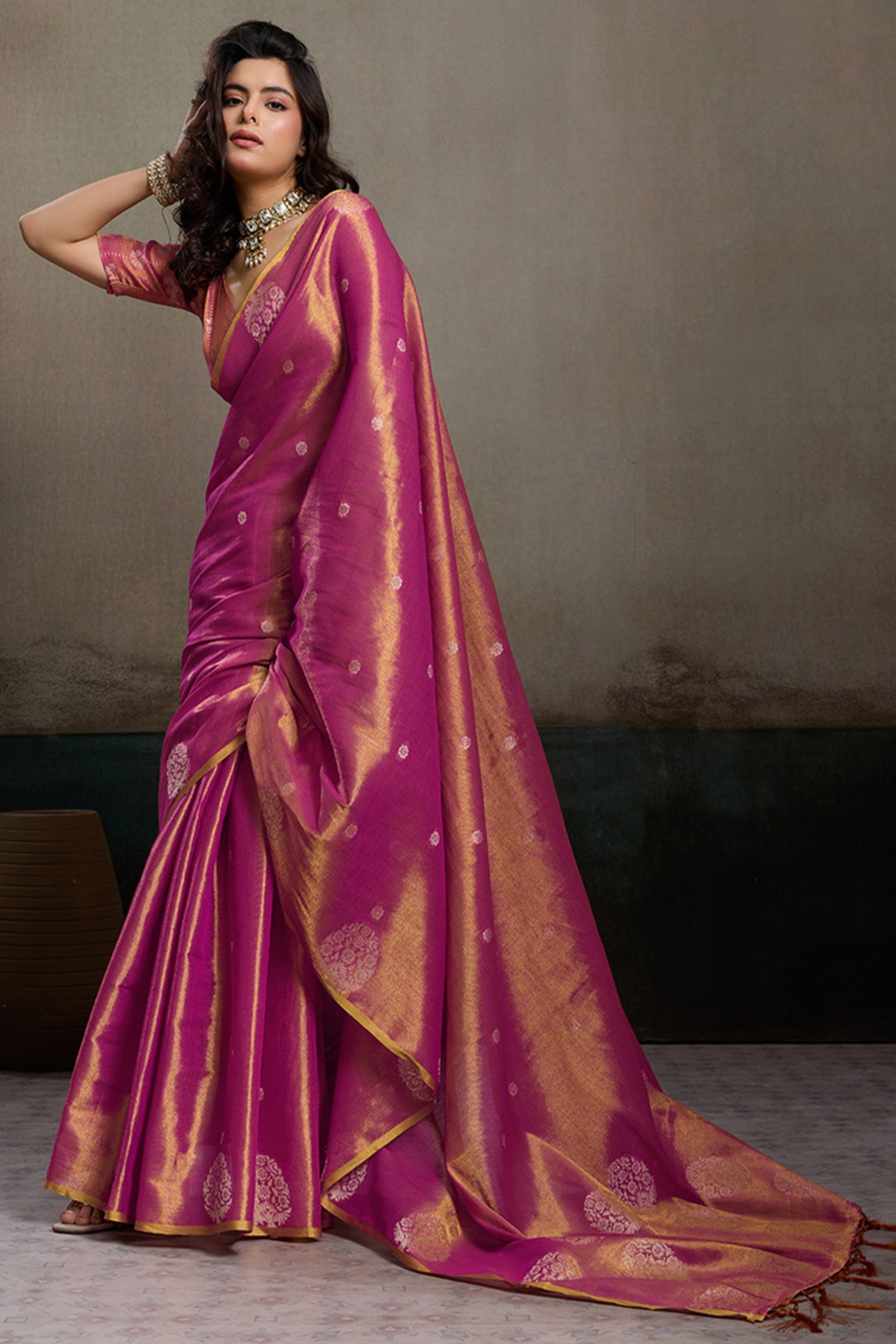 Buy MySilkLove Blush Pink Woven Tissue Saree Online