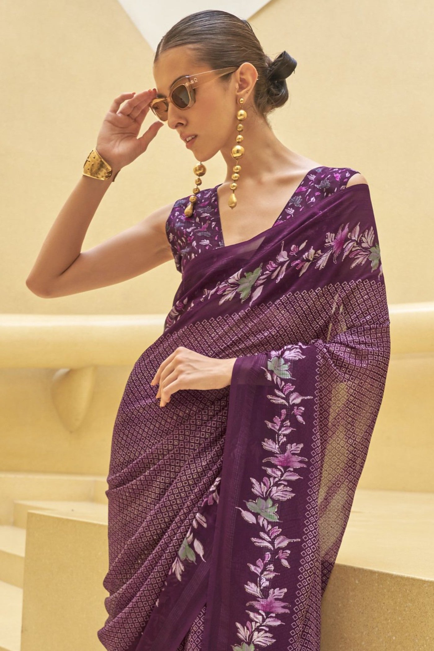 Buy MySilkLove Livid Purple Georgette Printed Saree Online