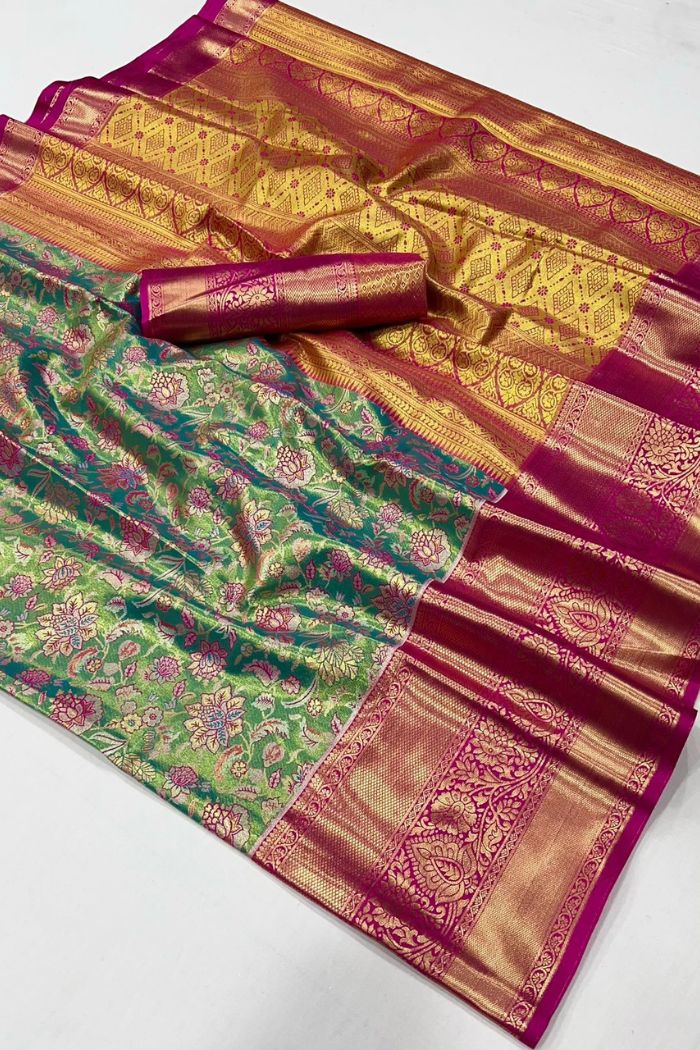 Buy MySilkLove Shadow Green Woven Kanjivaram Saree Online