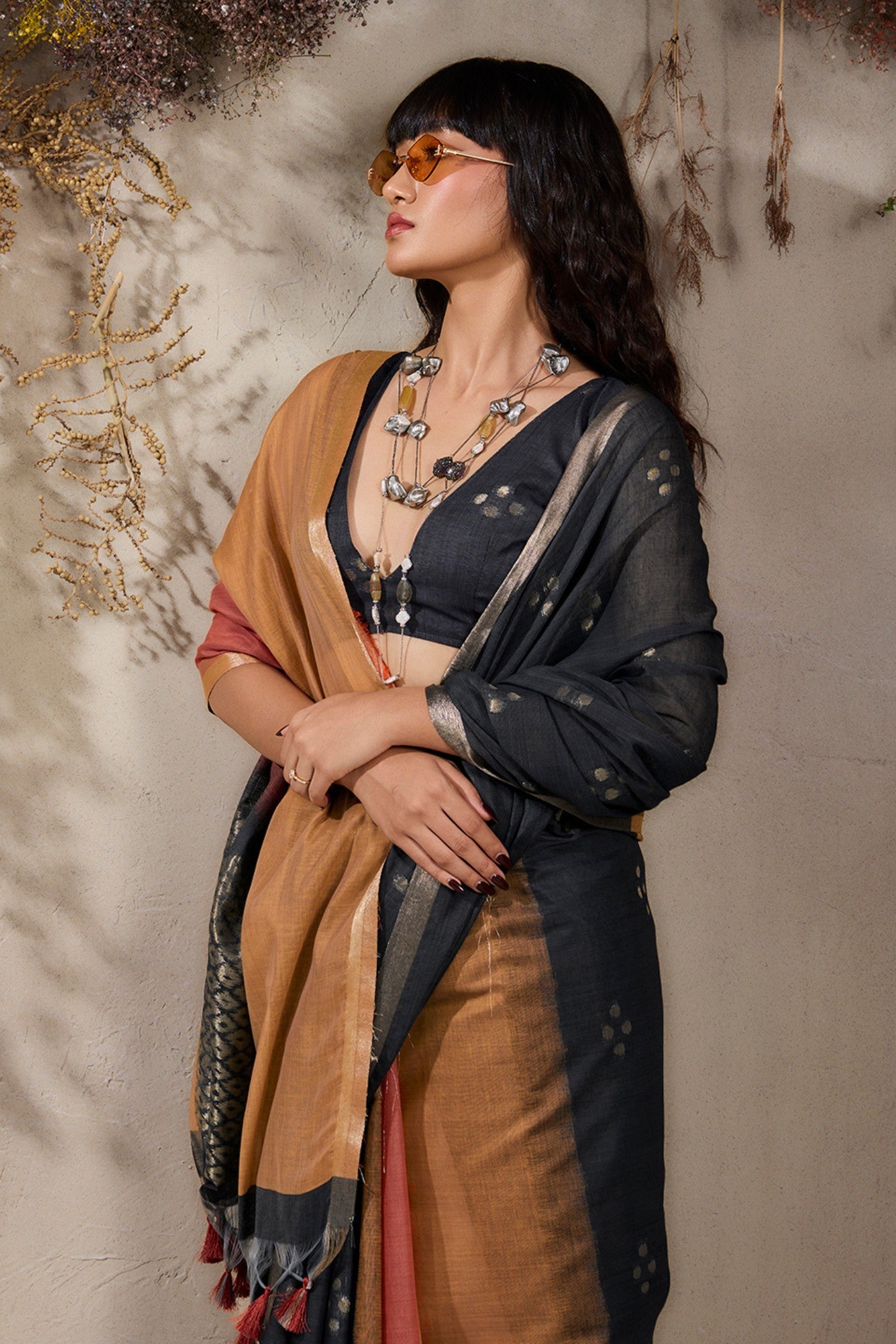 MySilkLove Imperial Black and Yellow Handloom Cotton Saree