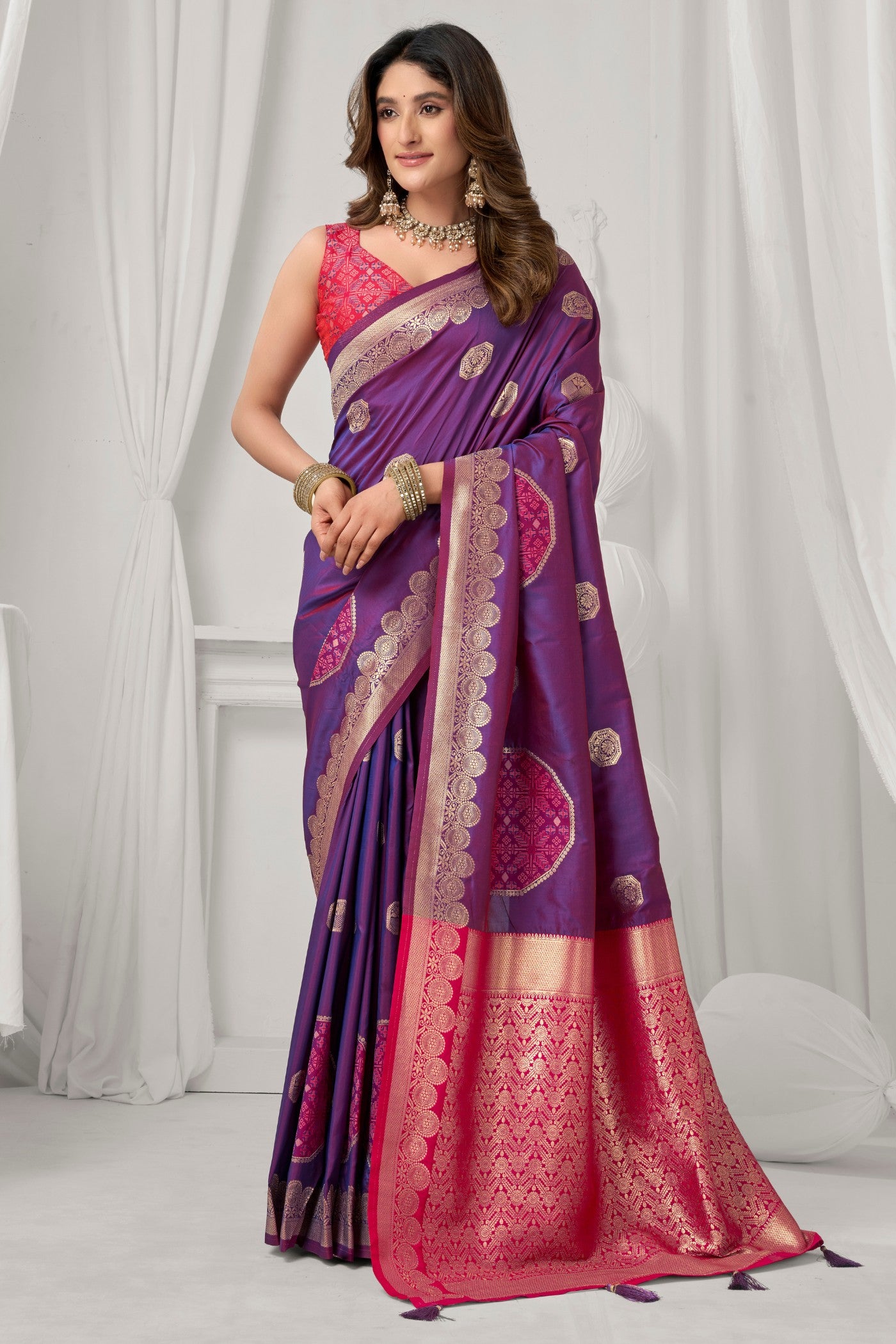 Buy MySilkLove Eggplant Purple Woven Banarasi Soft Silk Saree Online