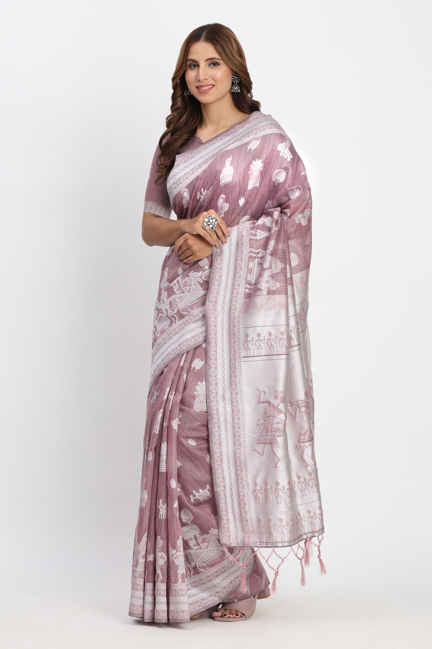 Buy MySilkLove Mauve Purple Woven Linen Cotton Saree Online