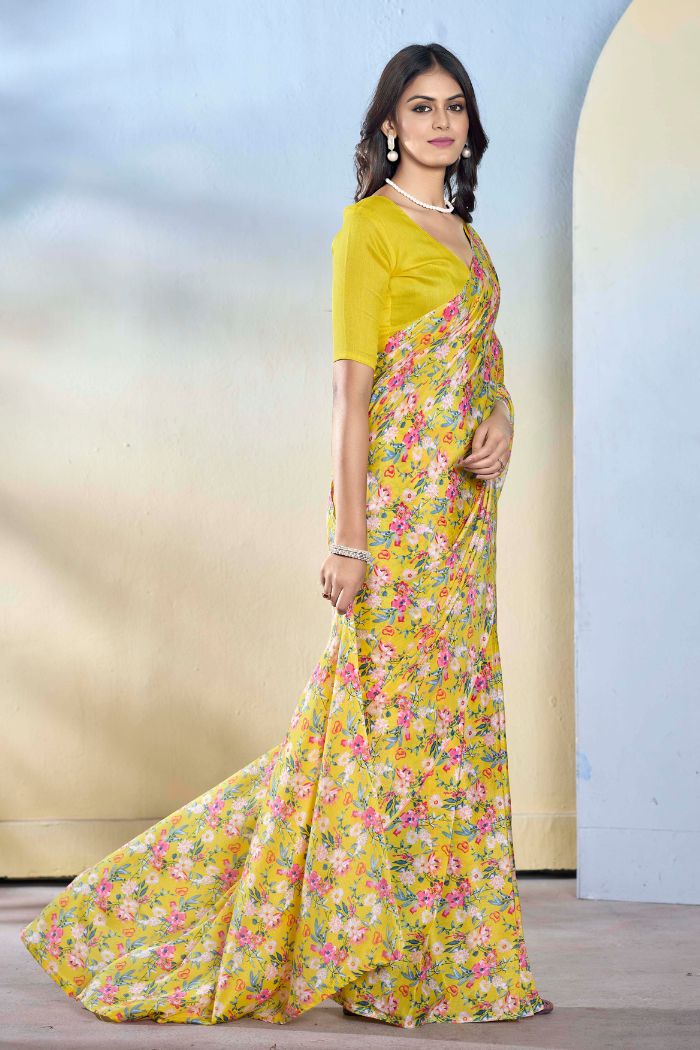 Buy MySilkLove Hazel Yellow Ready To Wear Georgette Saree Online