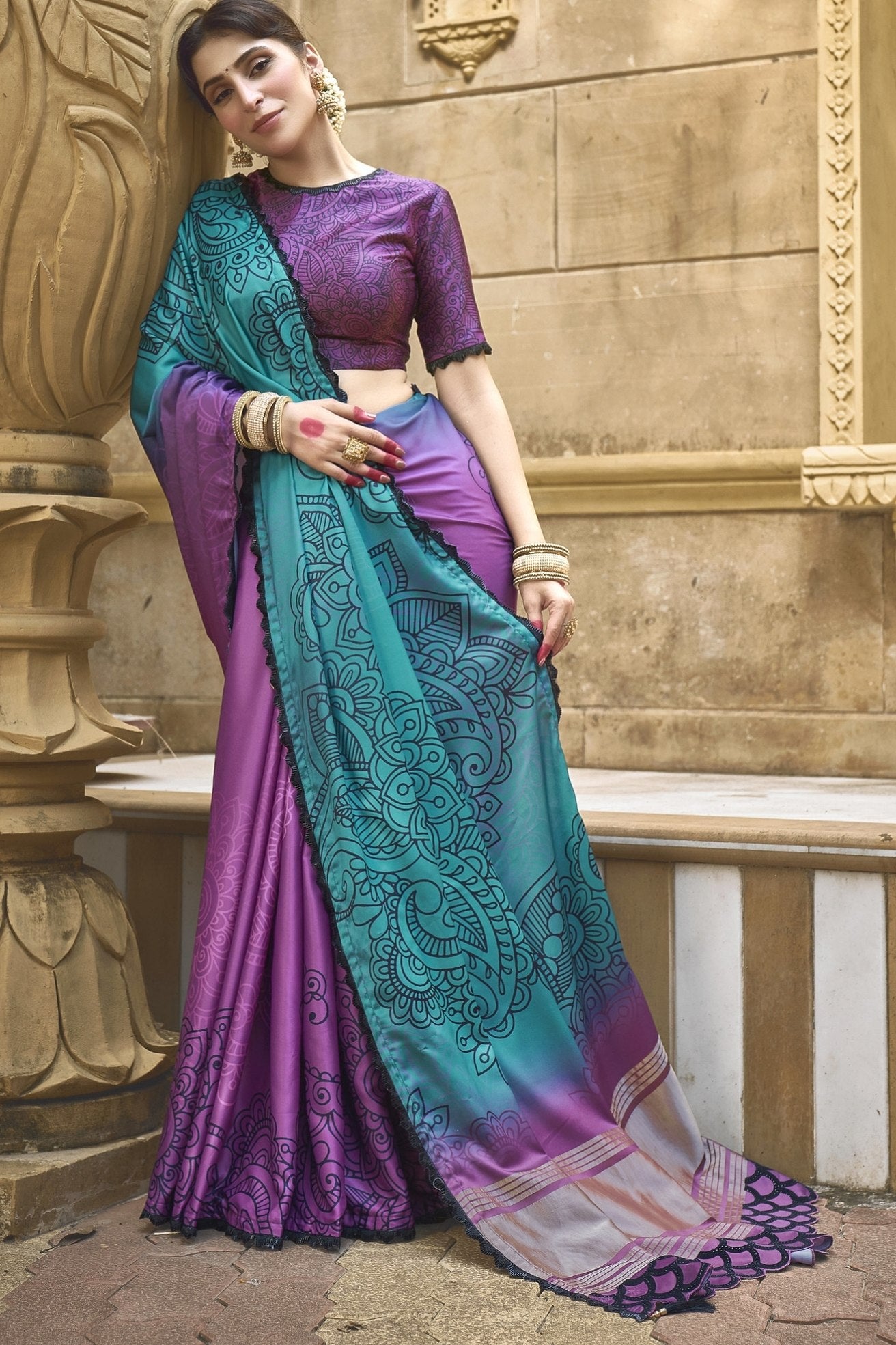 Buy MySilkLove Fairy Purple and Blue Banarasi Designer Saree Online