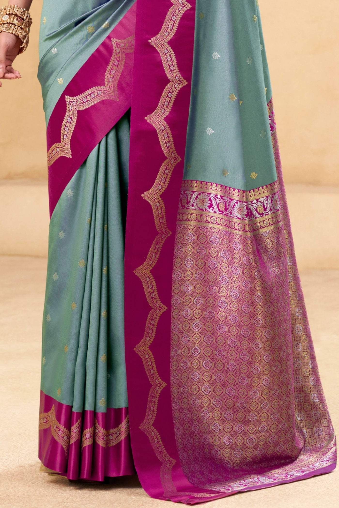 Buy MySilkLove Santas Grey Woven Banarasi Satin Soft Silk Saree Online