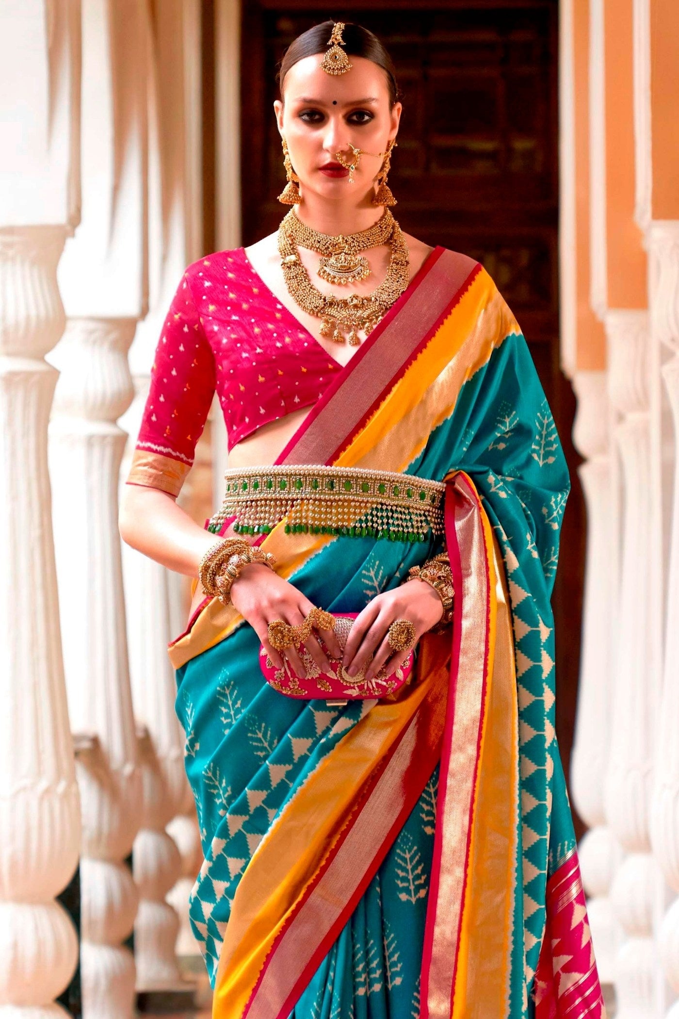 Buy MySilkLove Ice Blue Mist Printed Patola Saree Online