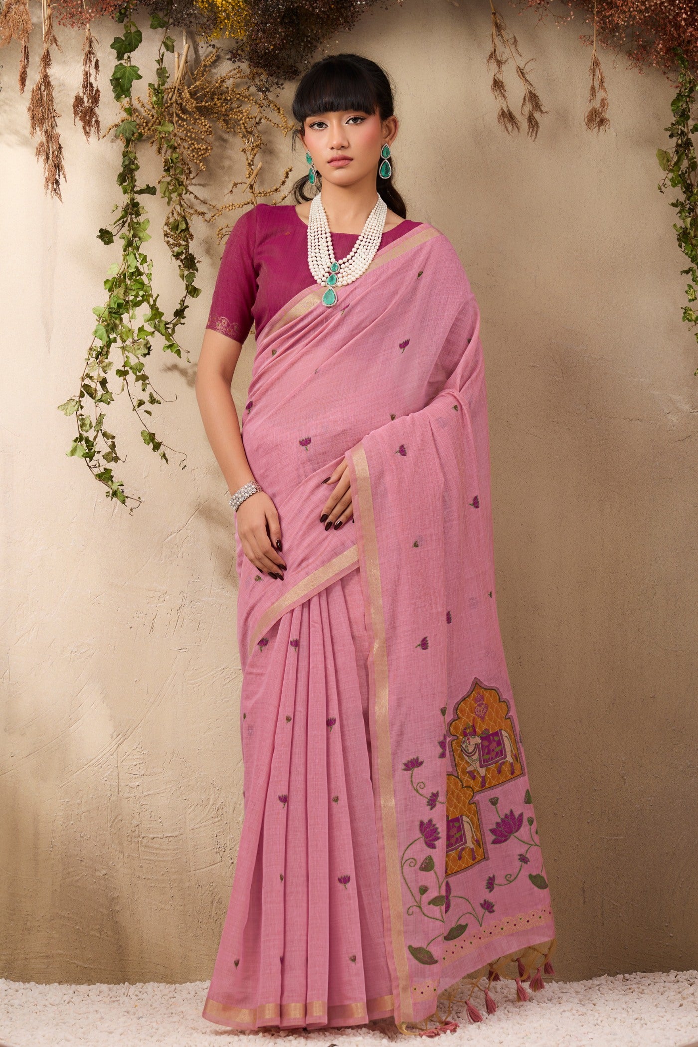 Buy MySilkLove Rose Pink Handloom Cotton Saree Online