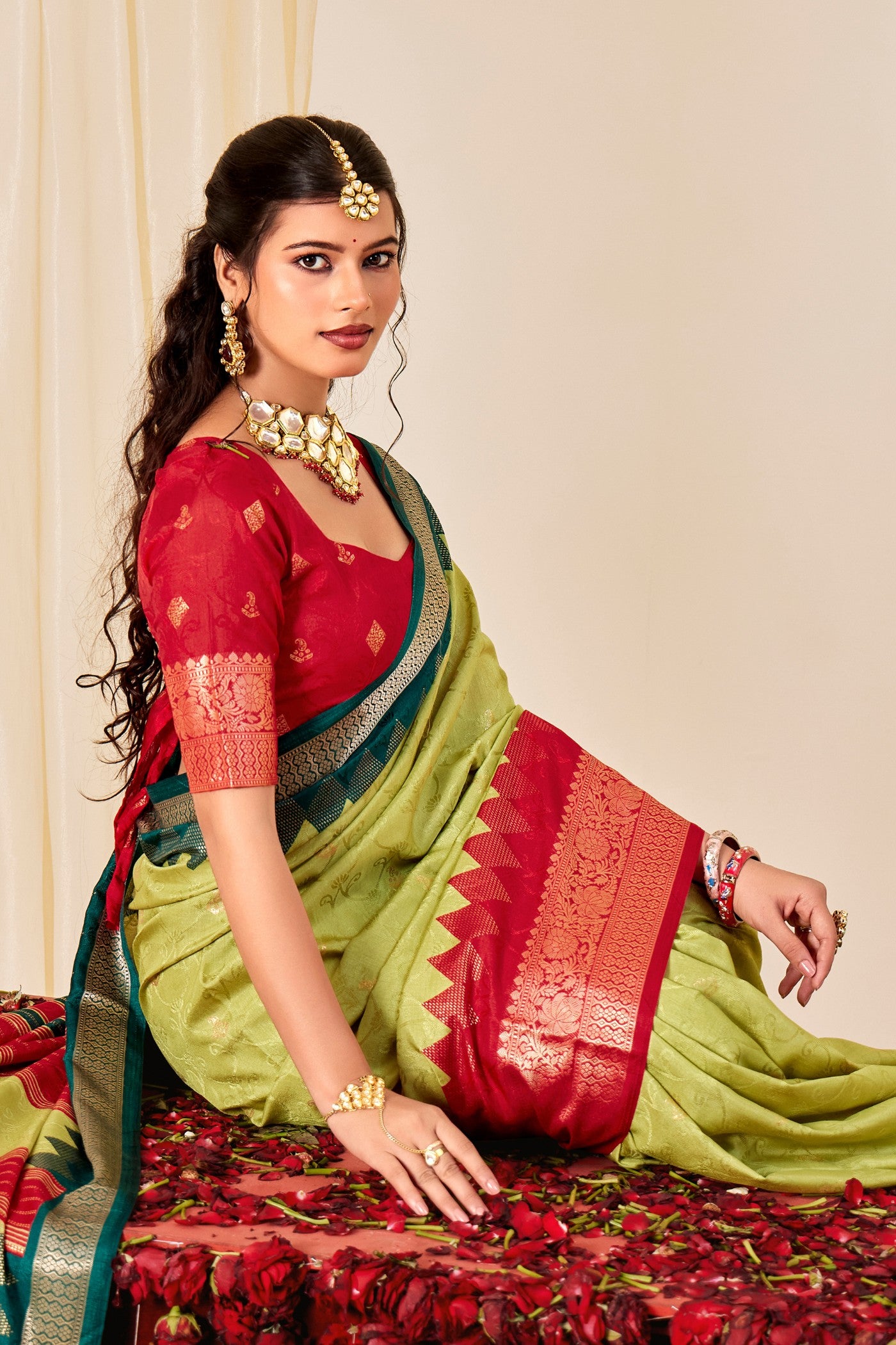 MySilkLove Pantone Green Tussar Printed Silk Saree