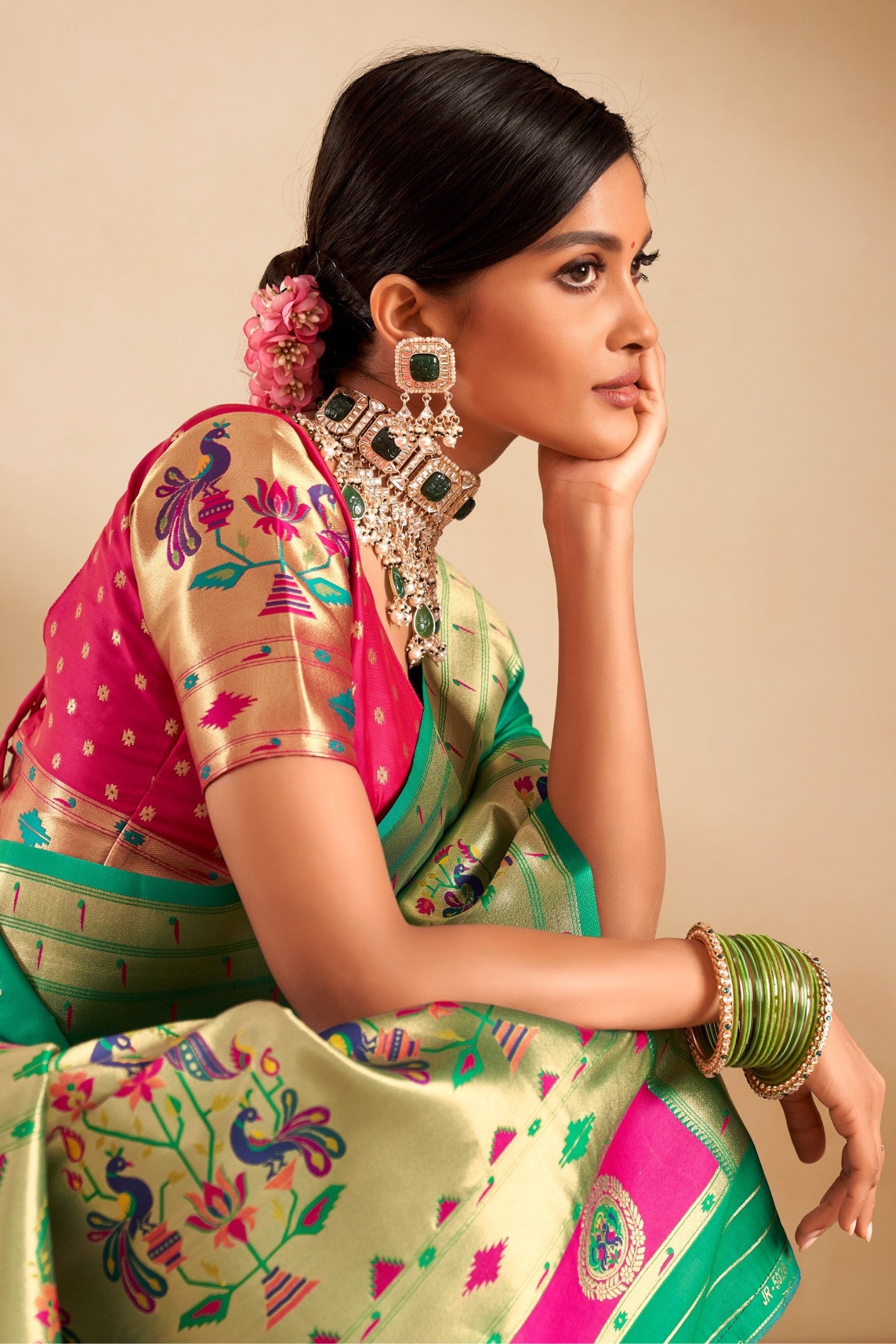 Buy MySilkLove Jewel Green Woven Paithani Saree Online