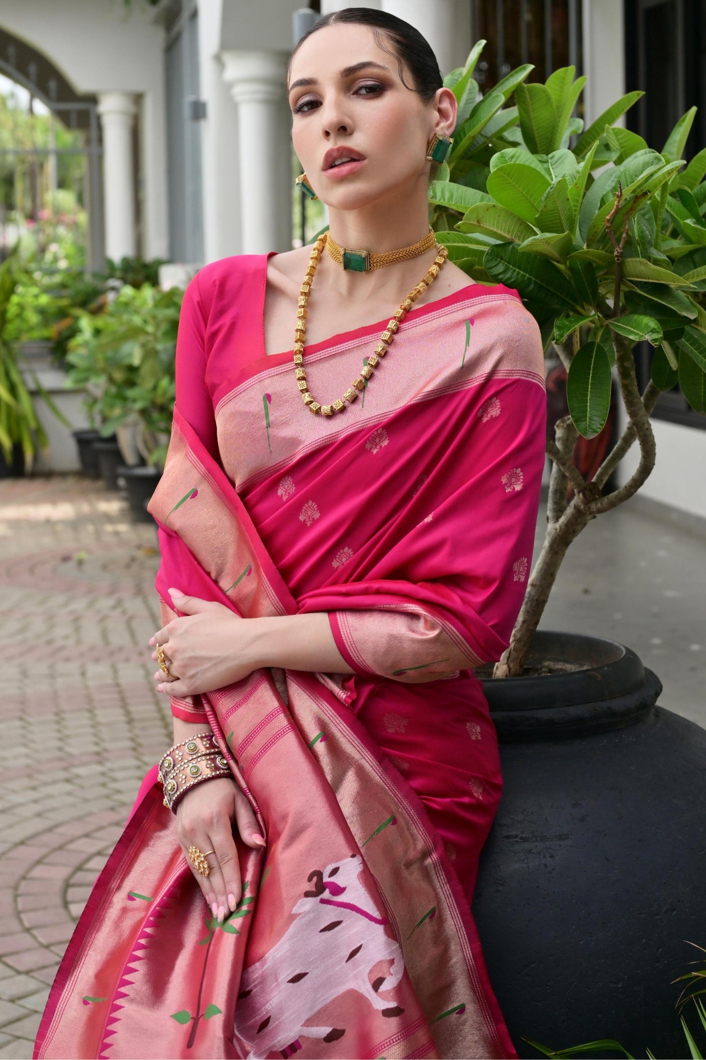 MySilkLove Roseberry Pink Woven Paithani Saree