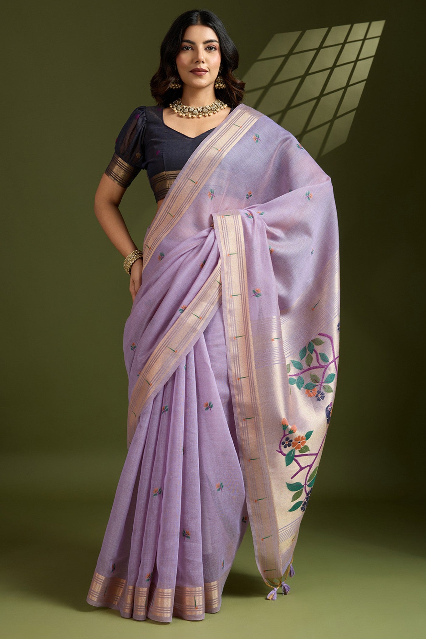 Buy MySilkLove Violet Purple Woven Muga Cotton Paithani Saree Online