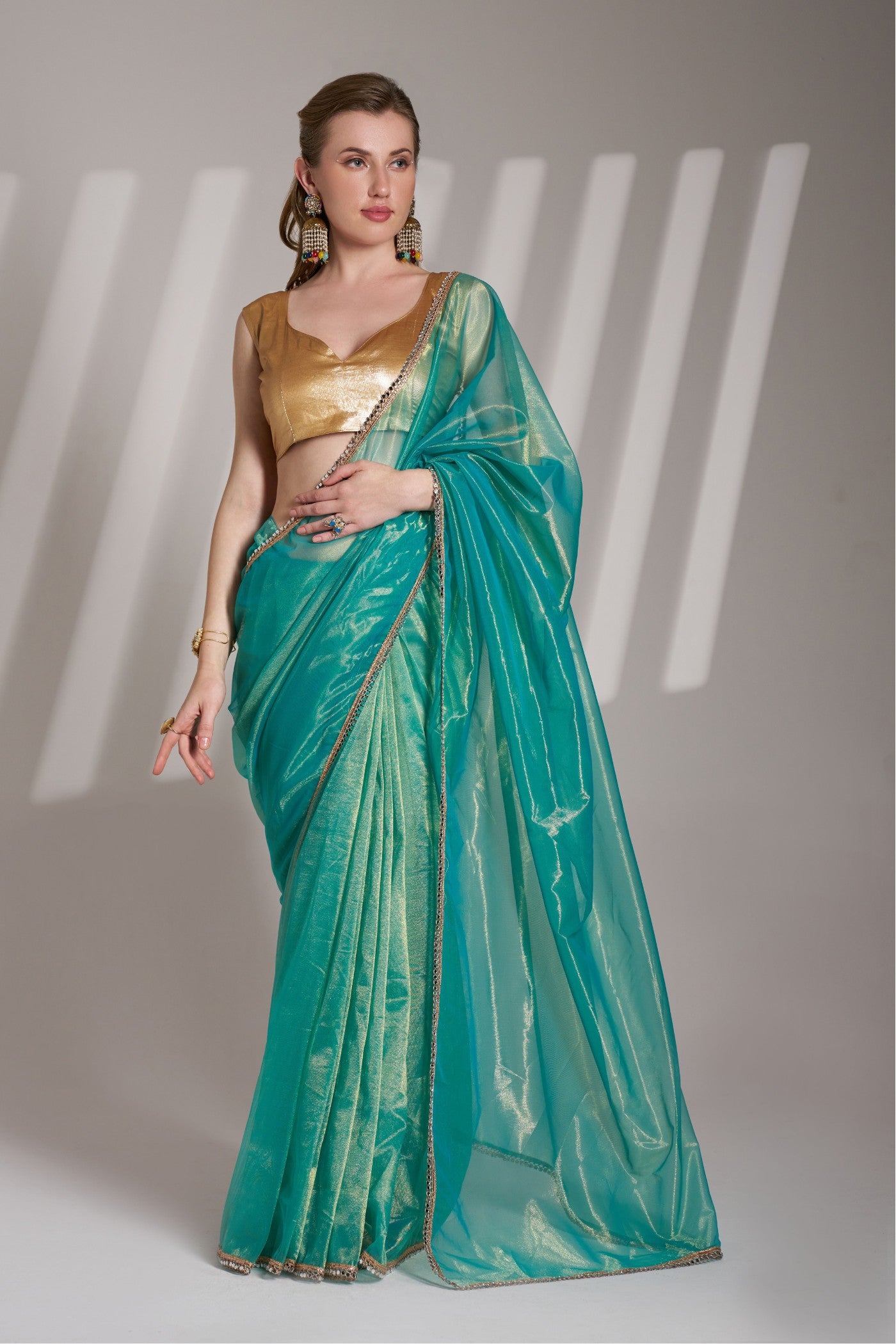 Buy MySilkLove Greenish Blue Partywear Net Saree Online