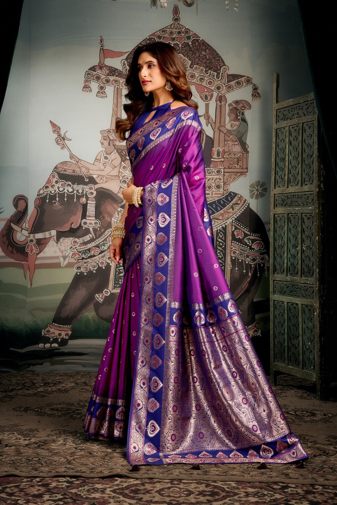 Buy MySilkLove Japanese Purple Banarasi Soft Silk Saree Online