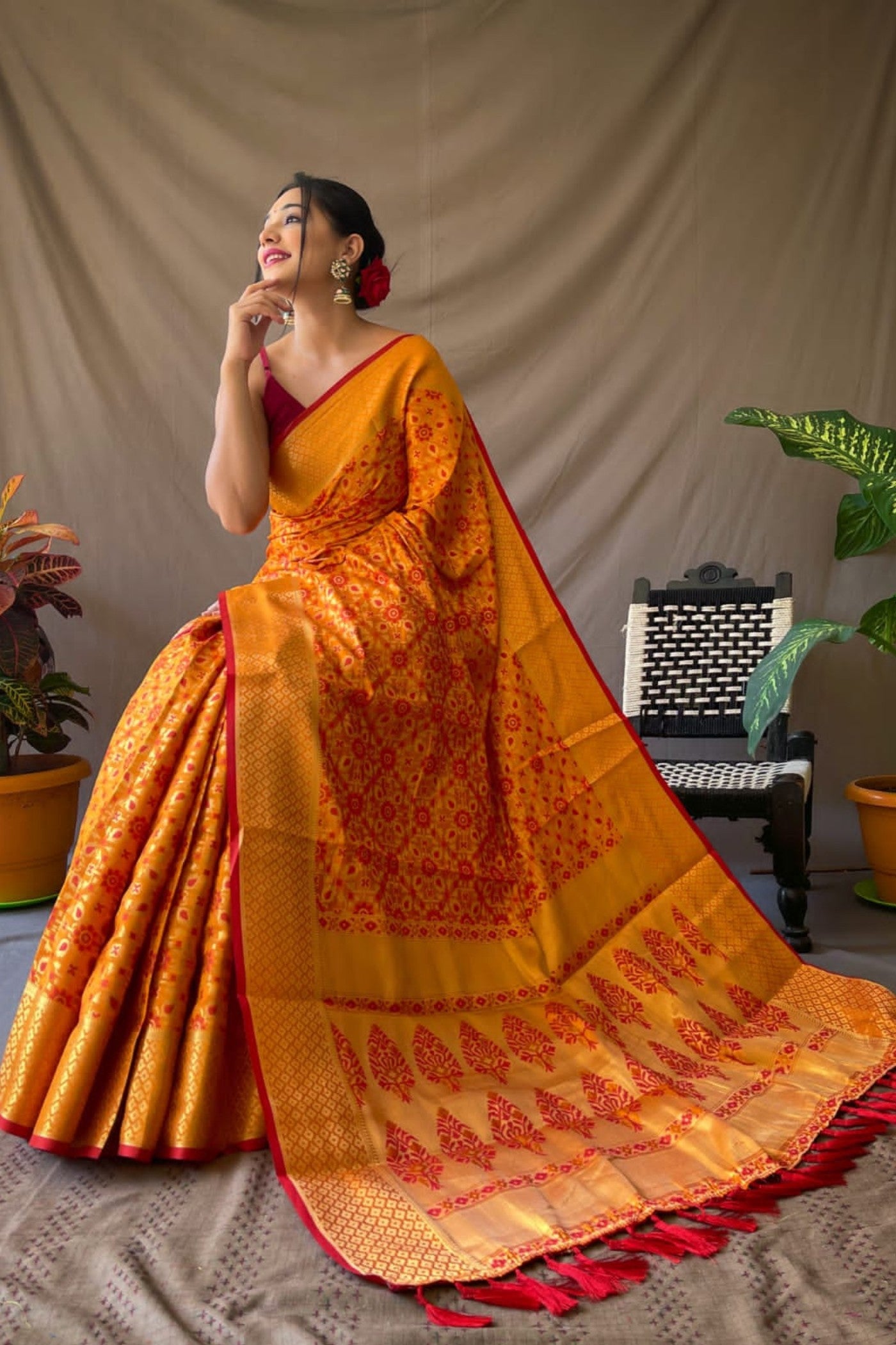Buy MySilkLove Wildfire Orange Zari Woven Banarasi Saree Online