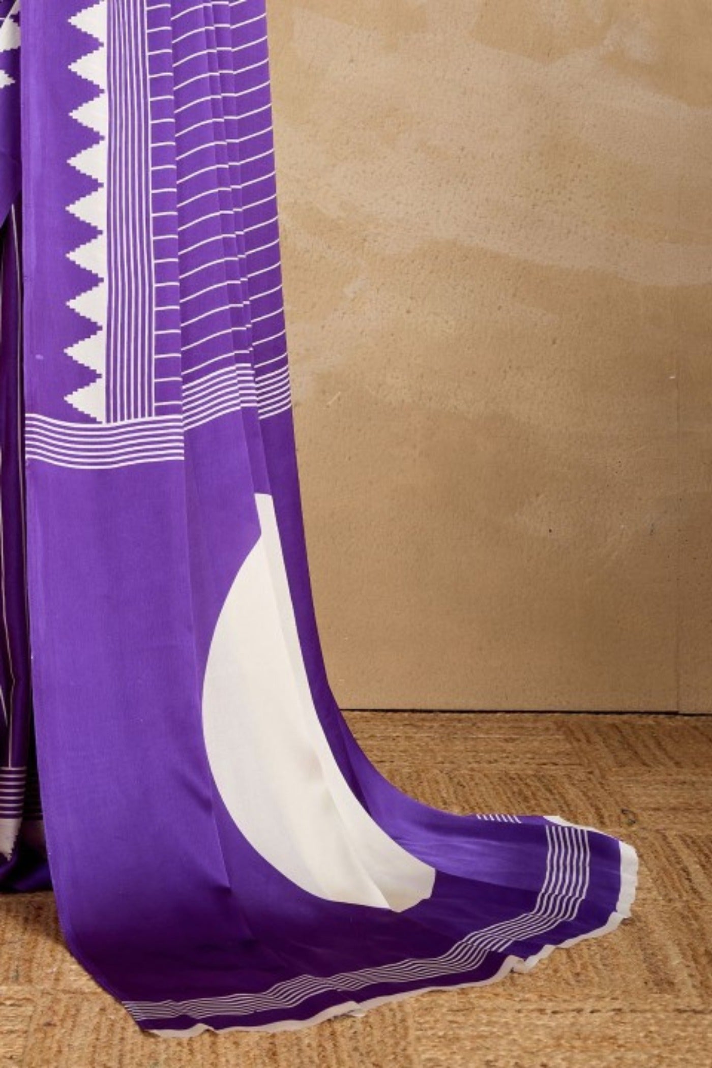 Buy MySilkLove Ferra Purple Ajrakh Printed Satin Crepe Silk Saree Online