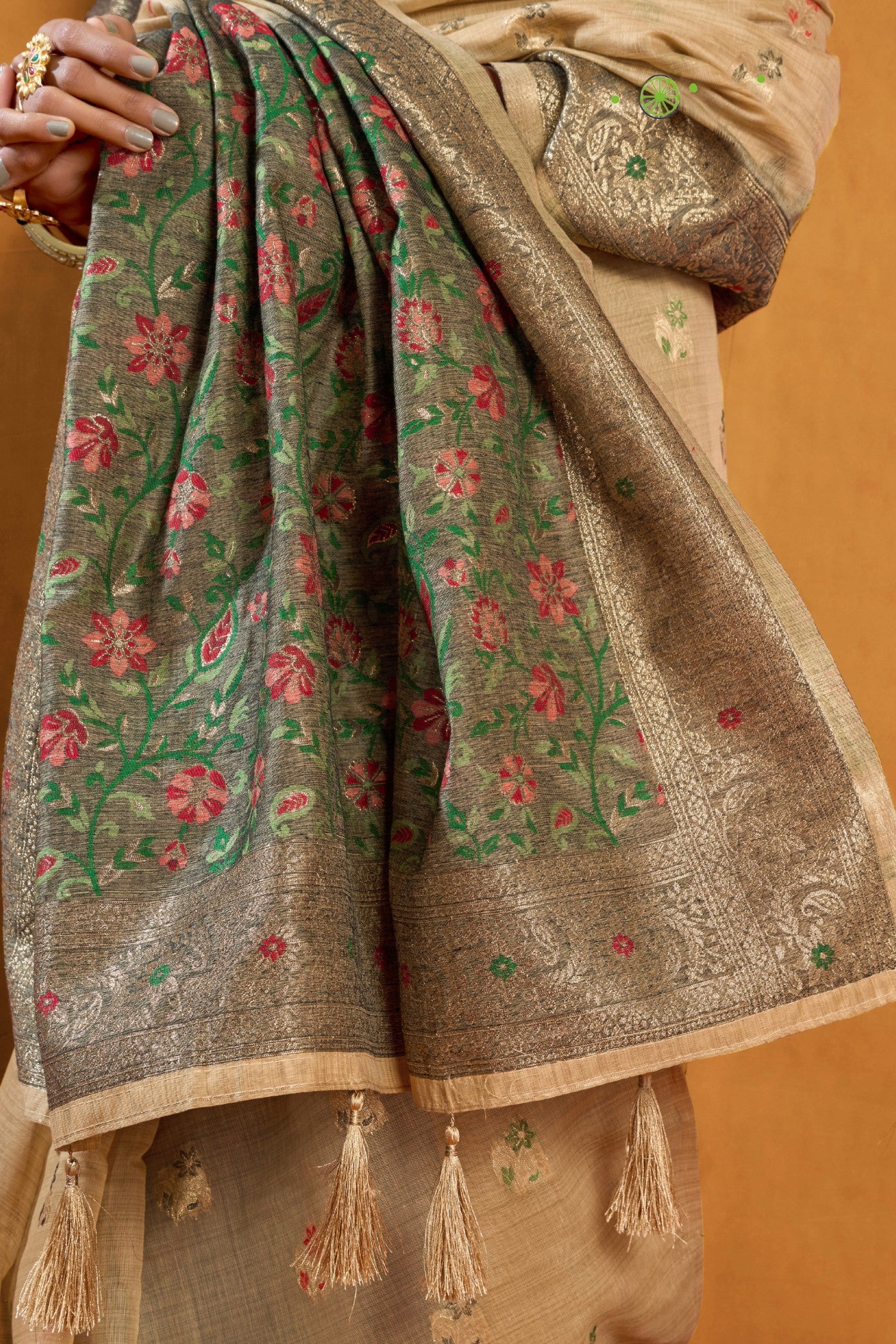 Buy MySilkLove Vibrant Cream Handloom Cotton Saree Online