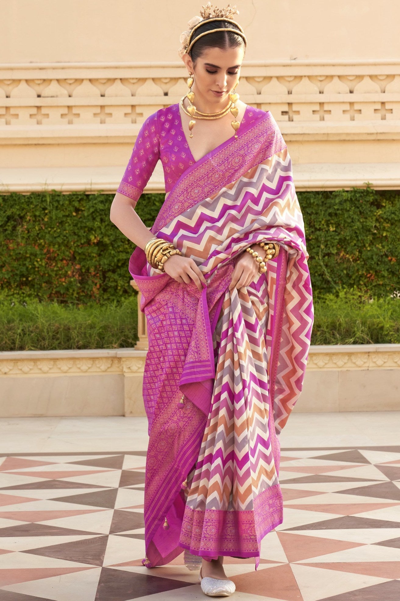 Buy MySilkLove Lotus Pink Woven Patola Printed Silk Saree Online