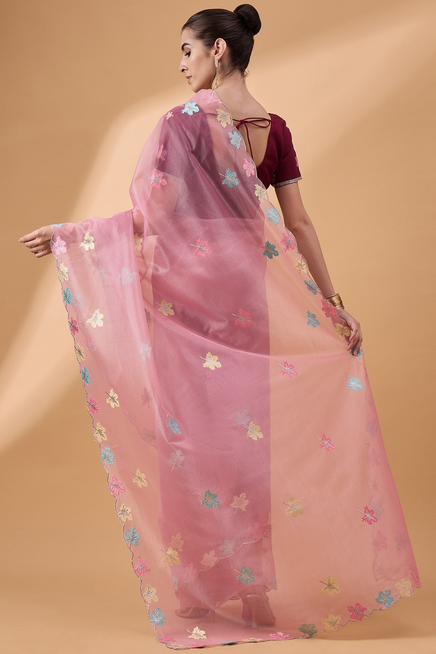 Buy MySilkLove Puce Pink Net Partywear Saree Online