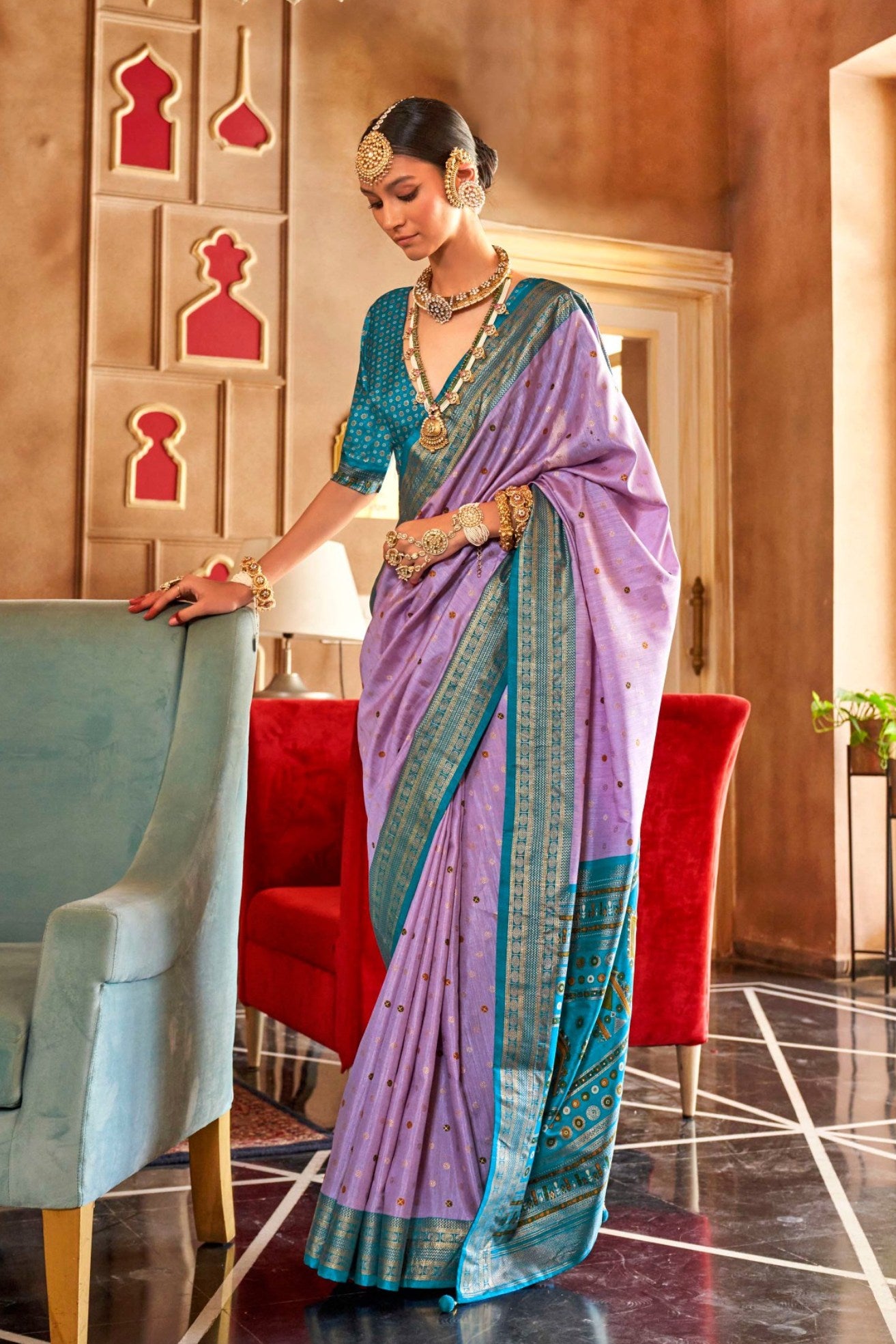 Buy MySilkLove Helio Lavender Printed Patola Saree Online