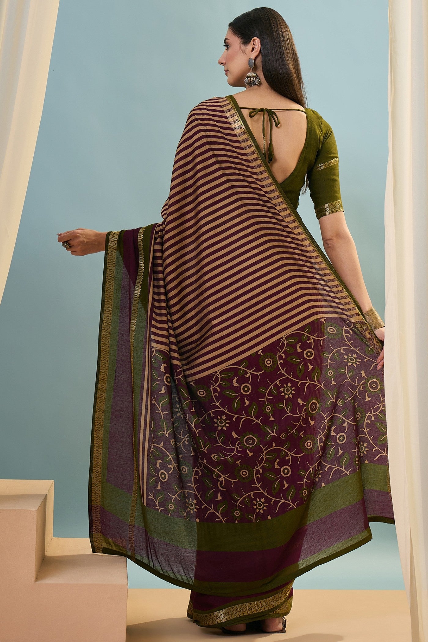 Buy MySilkLove Olive Green Woven Cotton Saree Online