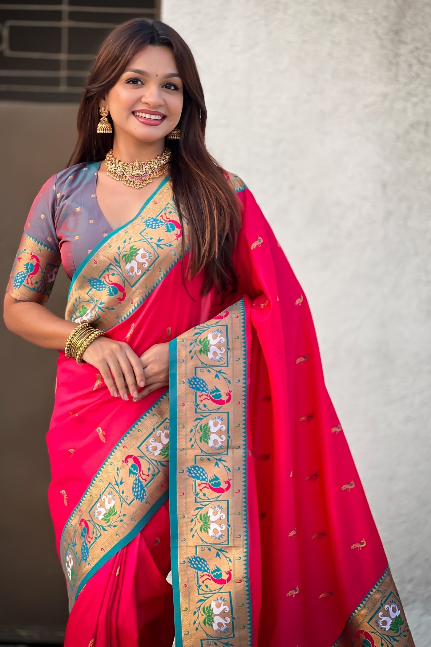 Buy MySilkLove Vermilion Red Zari Woven Paithani Saree Online