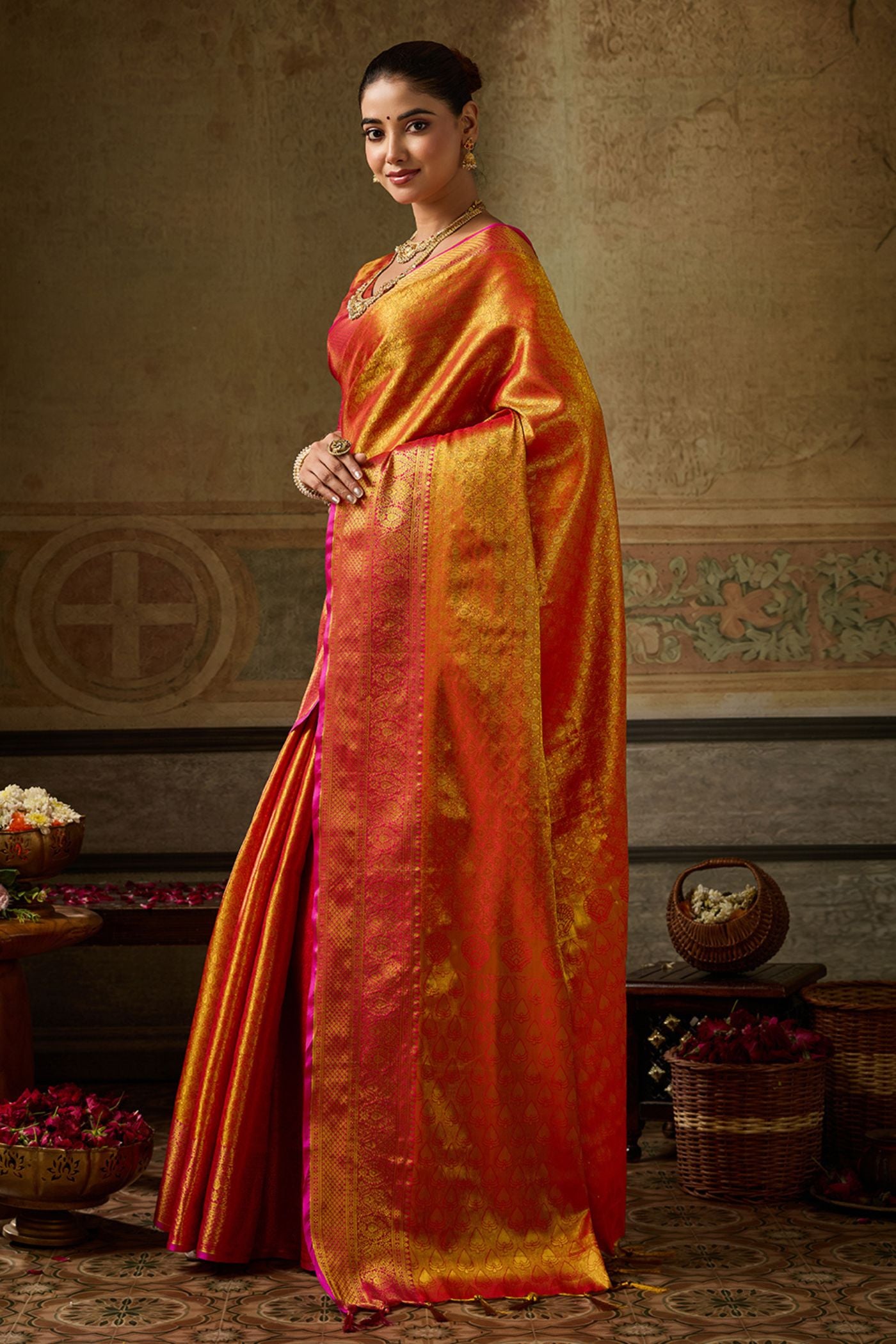 Buy MySilkLove Papaya Orange Woven Kanjivaram Saree Online