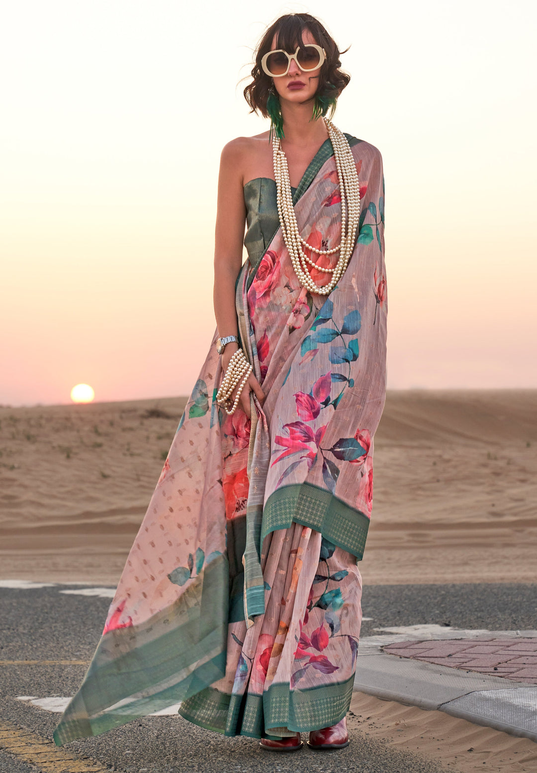 Buy MySilkLove Careys Pink Woven Linen Saree Online