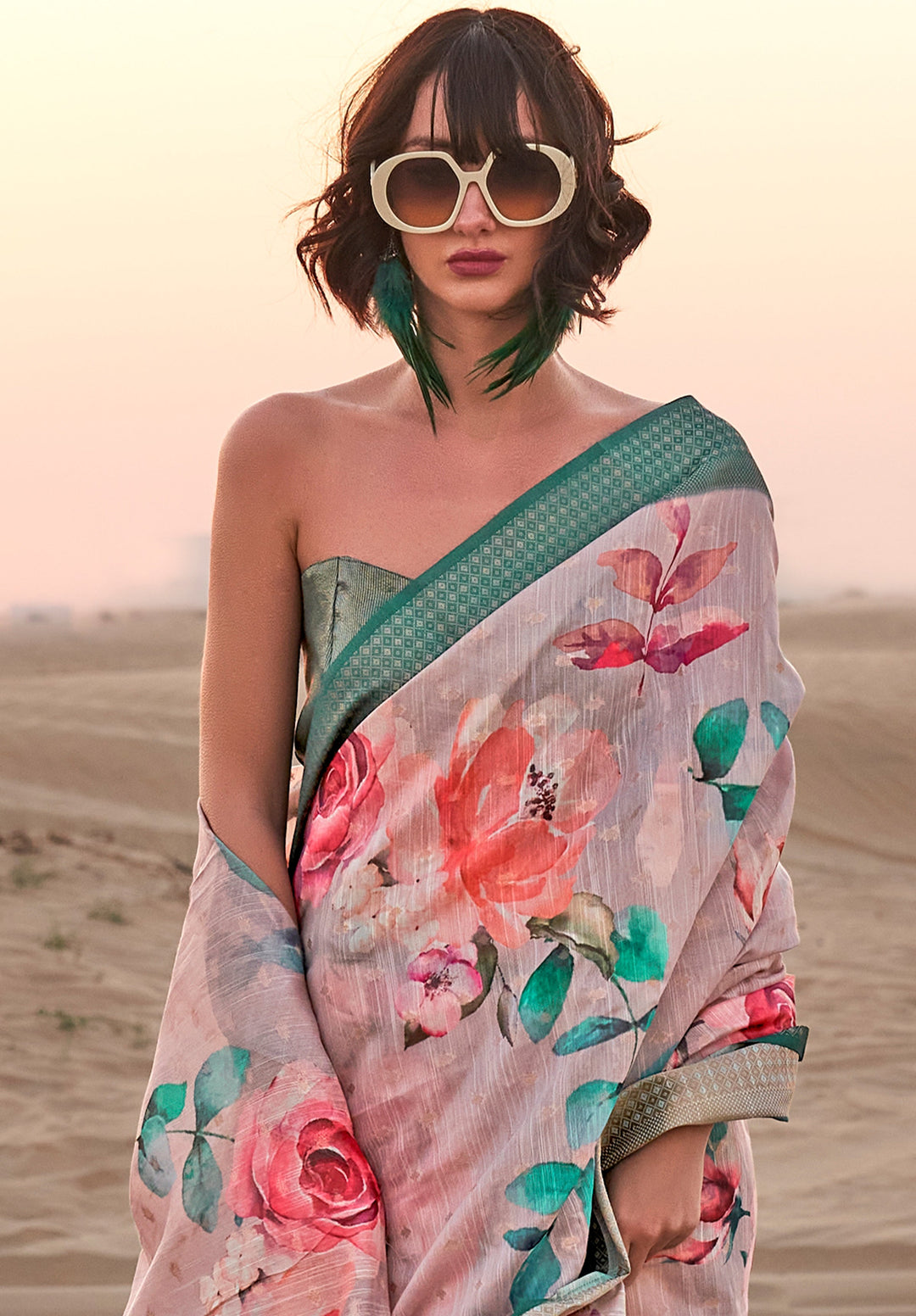 Buy MySilkLove Careys Pink Woven Linen Saree Online