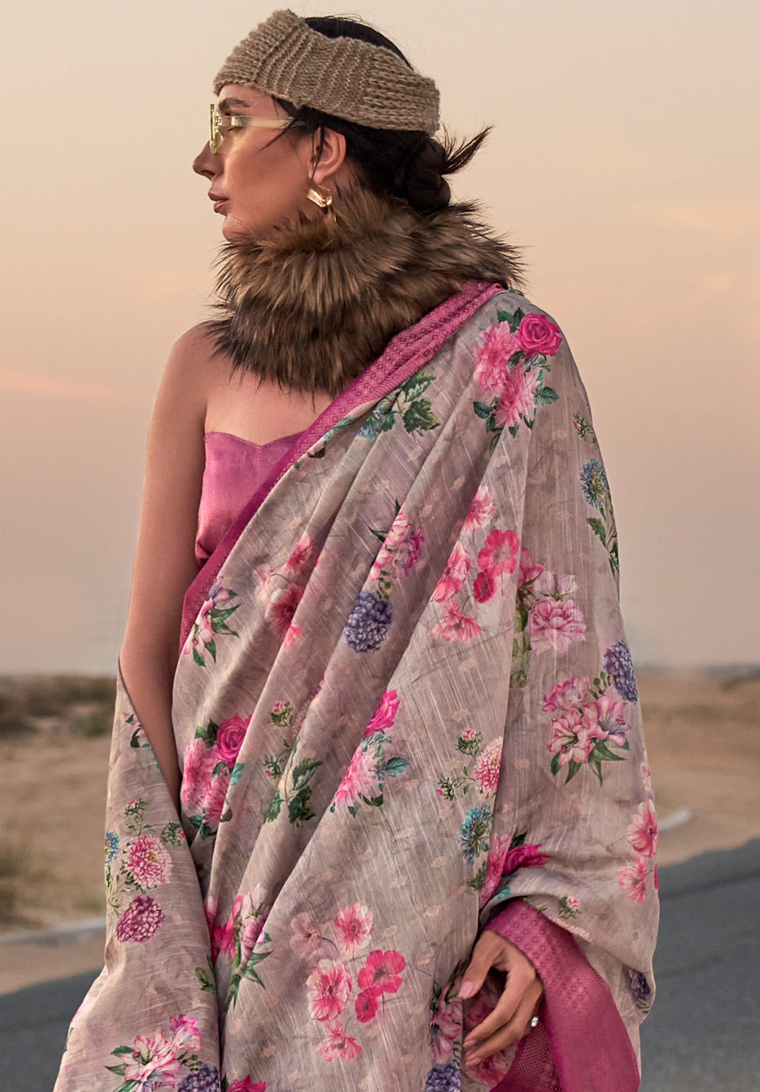 Buy MySilkLove Dorado Grey Woven Linen Saree Online