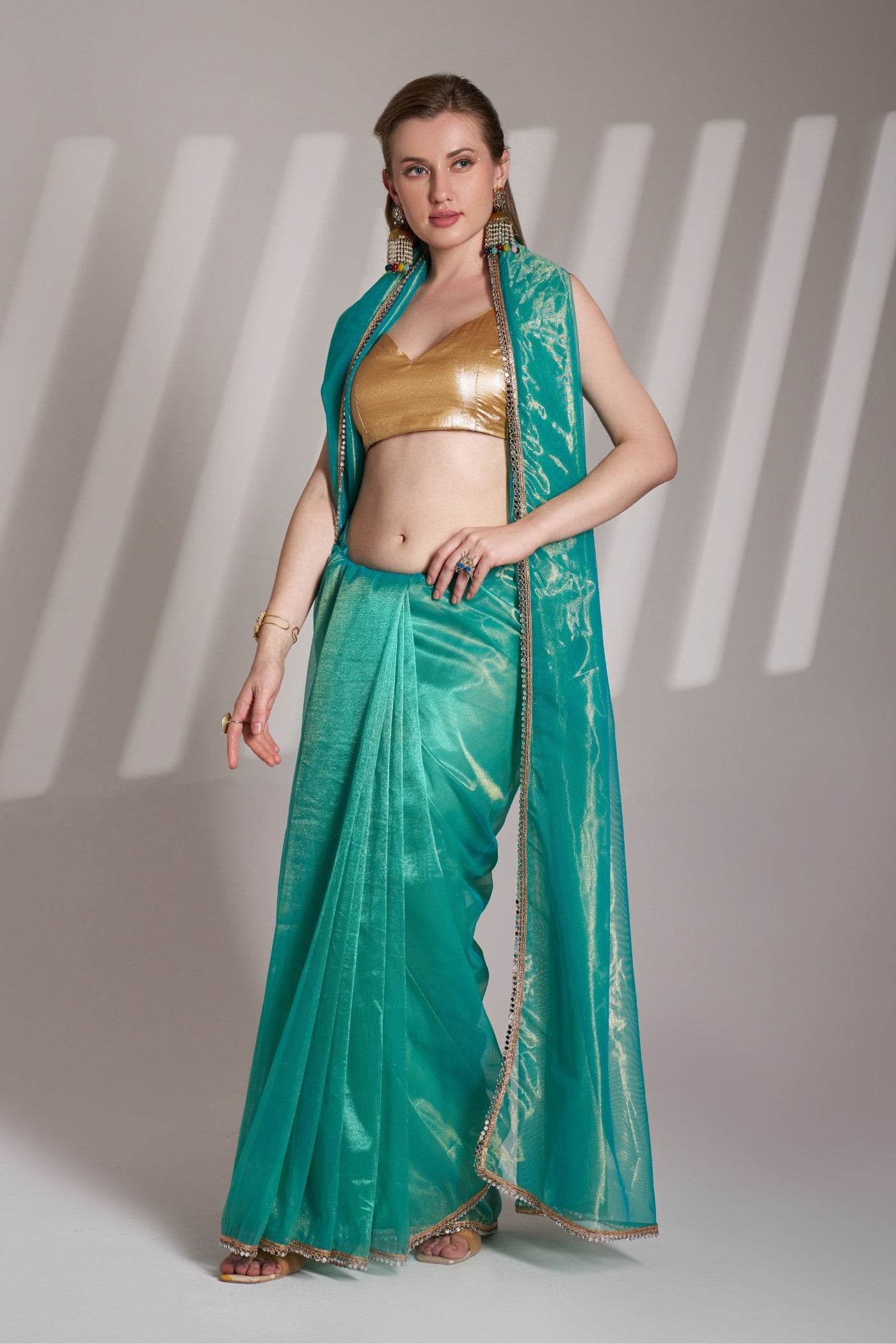 Buy MySilkLove Greenish Blue Partywear Net Saree Online