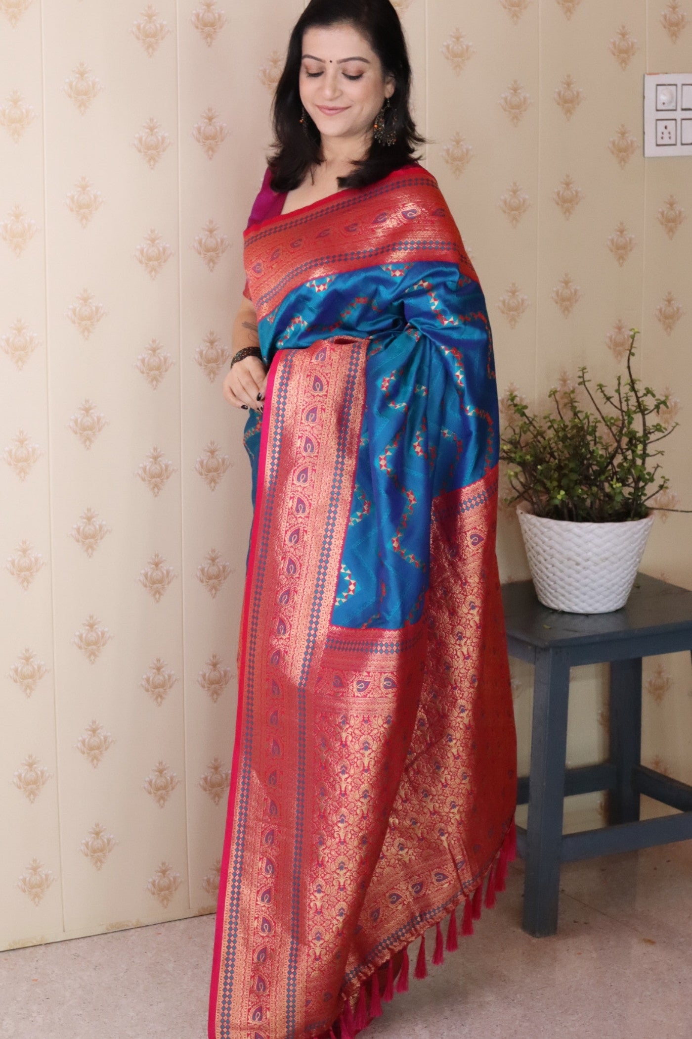 Buy MySilkLove Cerulean Blue Banarasi Handloom Saree Online