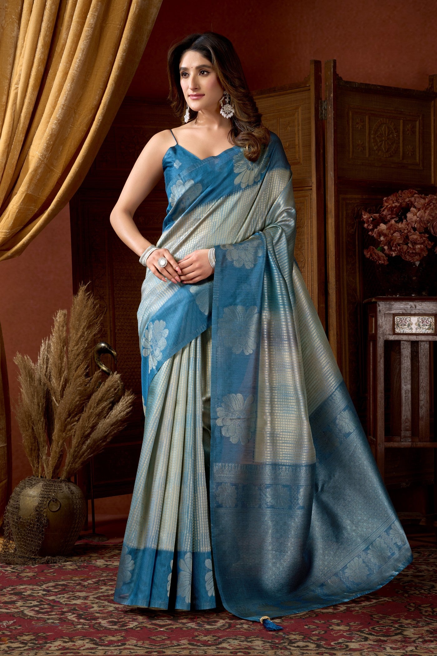 Buy MySilkLove Cornflower Blue Banarasi Soft Silk Saree Online