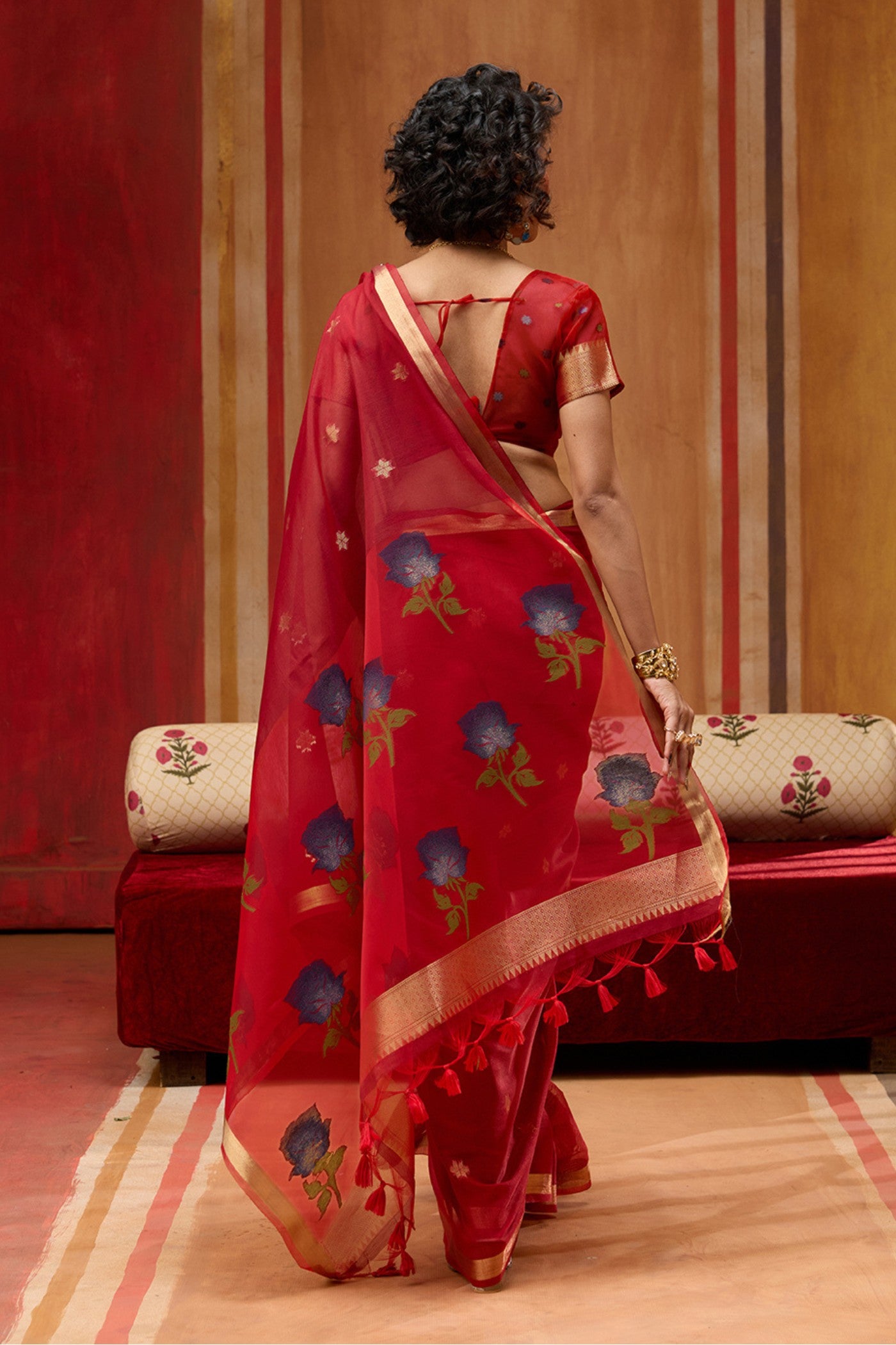 Buy MySilkLove Wine Red Handloom Muga Cotton Saree Online
