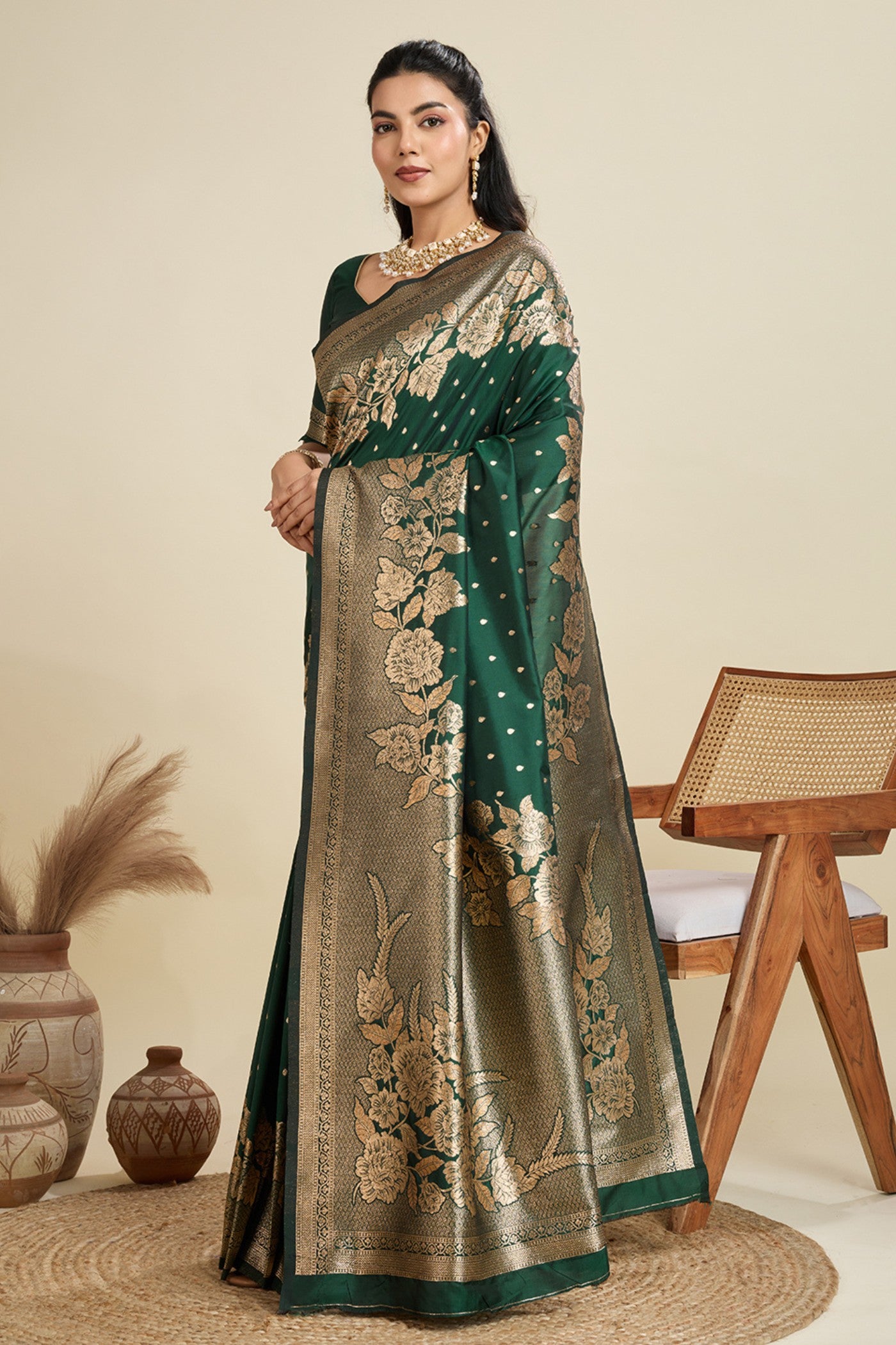 MySilkLove Limerick Green Zari Woven Soft Kanjivaram Saree