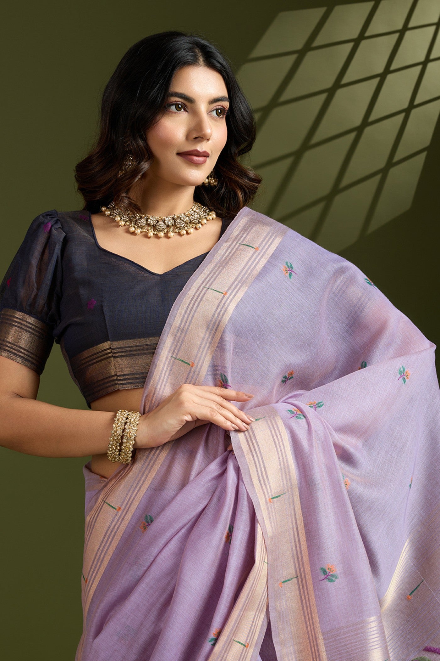 MySilkLove Violet Purple Woven Muga Cotton Paithani Saree