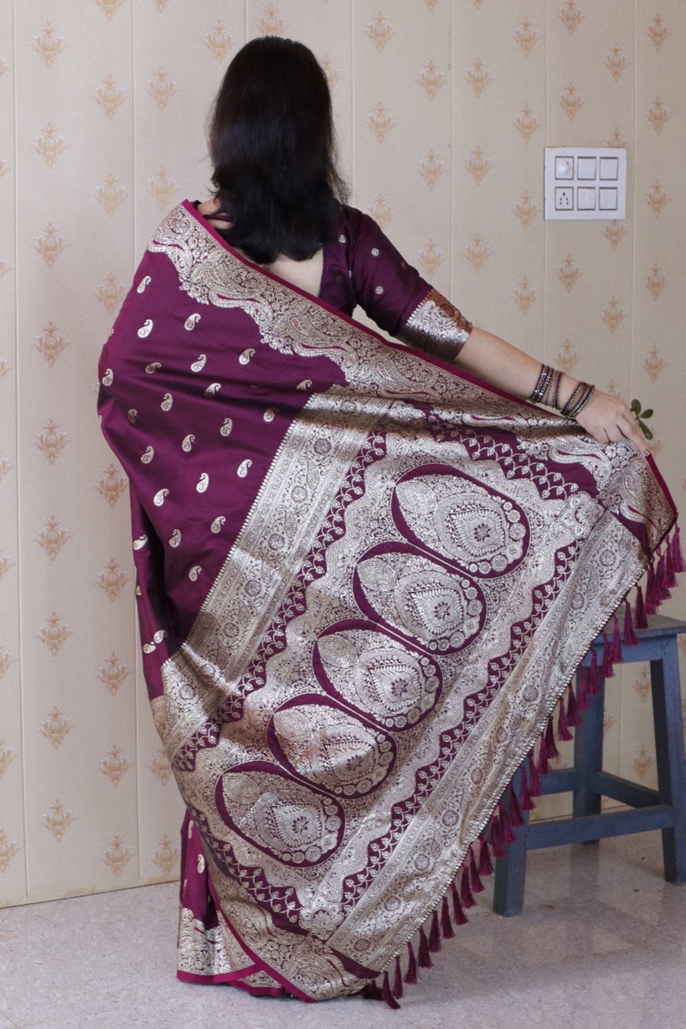 Buy MySilkLove Dark Chocolate Banarasi Handloom Saree Online