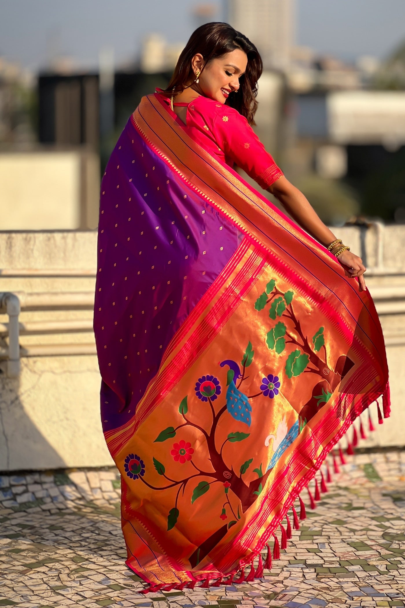 Buy MySilkLove Magenta Purple Zari Woven Paithani Saree Online