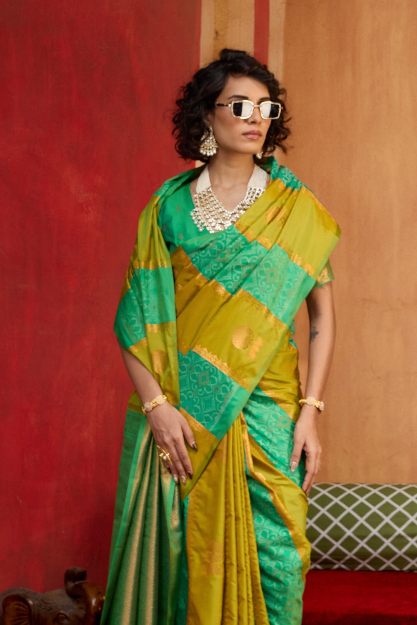 Buy MySilkLove Pesto Green Banarasi Handloom Patola Saree Online