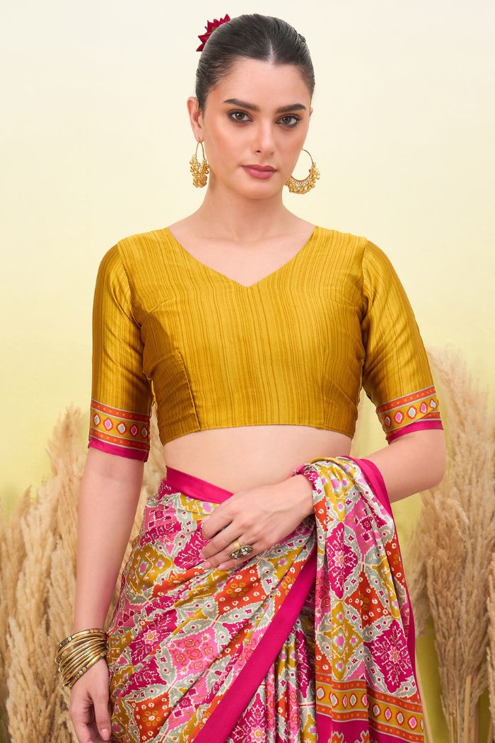 Buy MySilkLove Watermelon Pink Patola Printed Satin Crepe Silk Saree Online