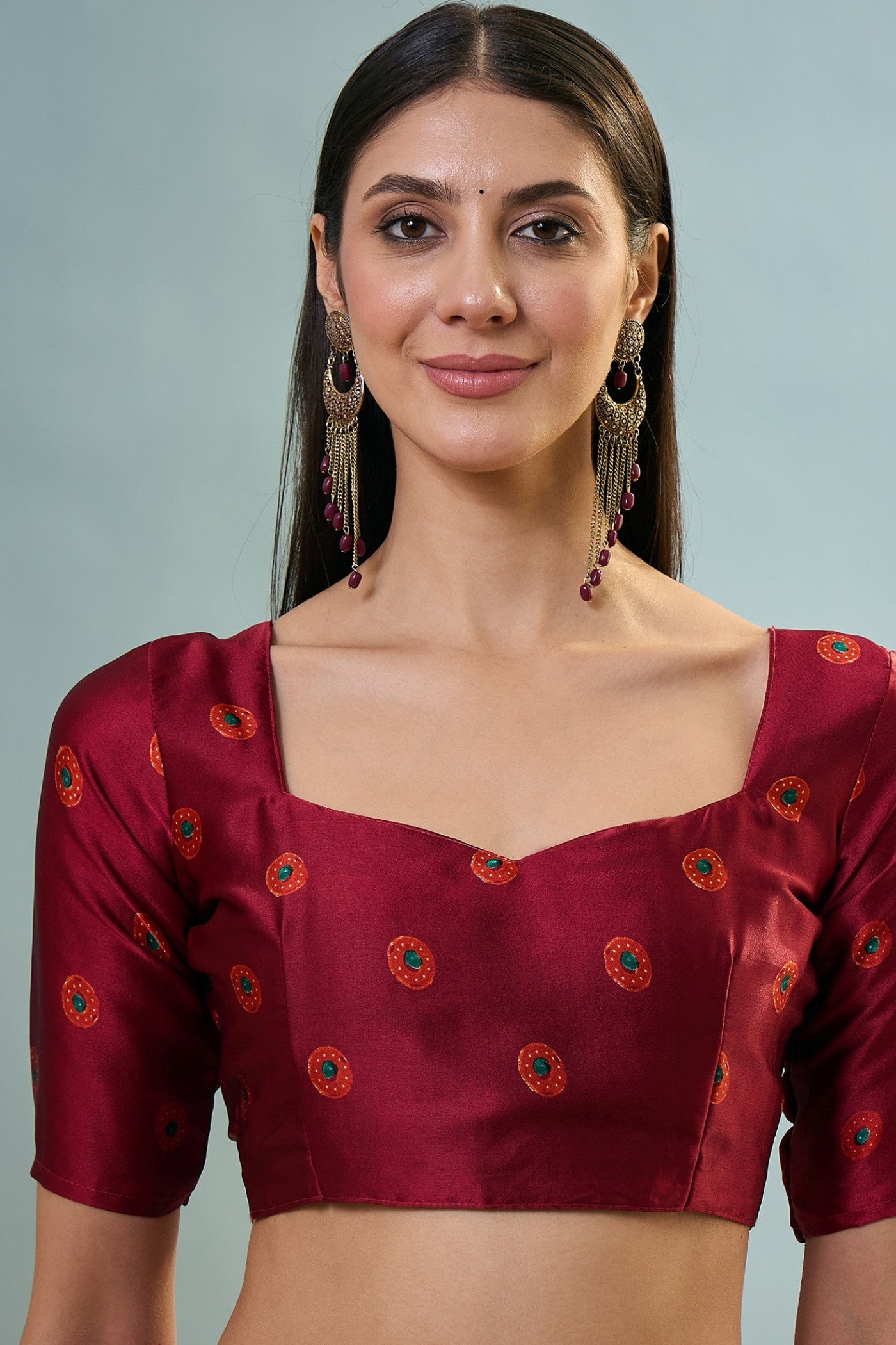 Buy MySilkLove Sanguine Brown Ajrakh Printed Satin Crepe Silk Saree Online