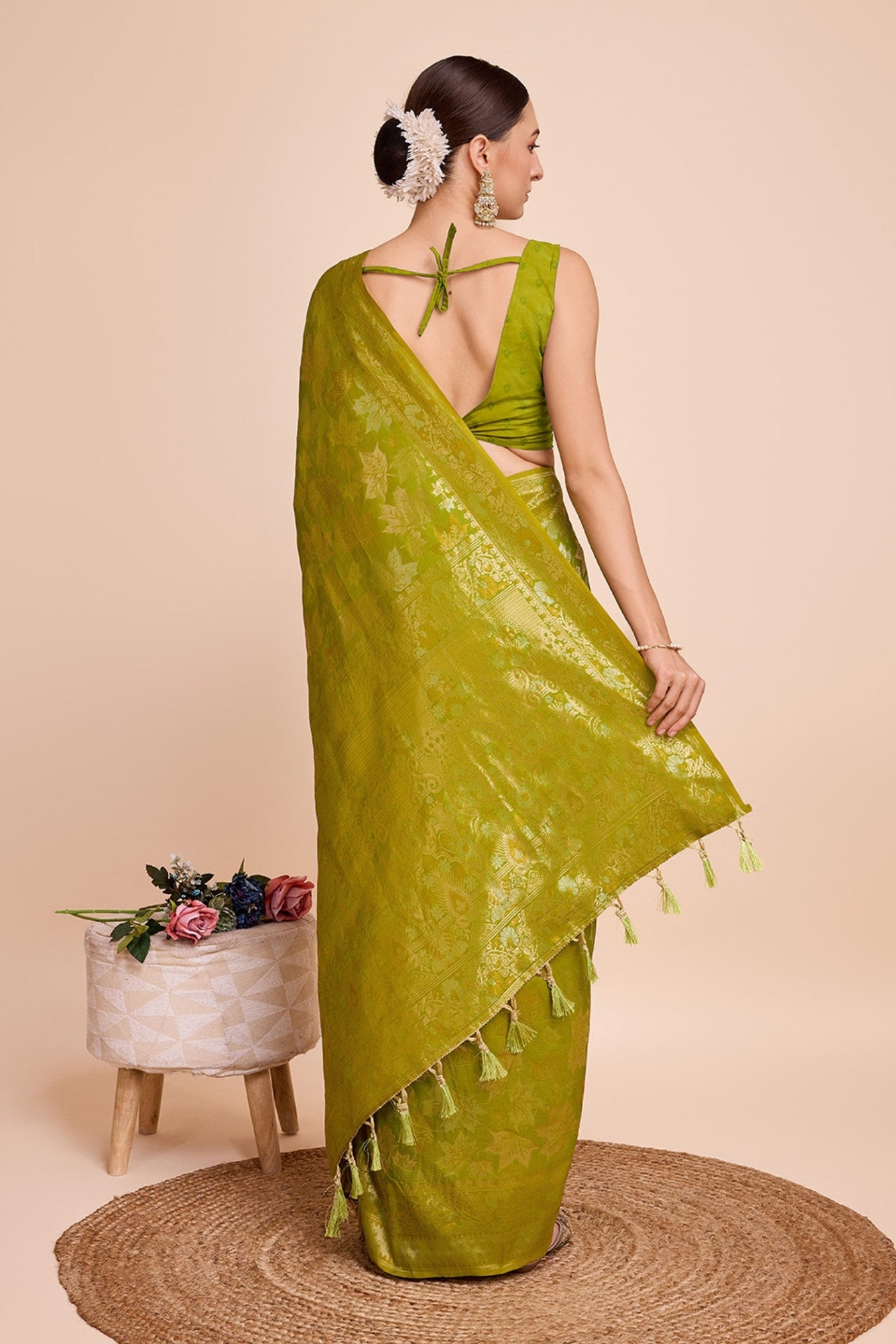 Buy MySilkLove Volt Green Banarasi Soft Silk Saree Online