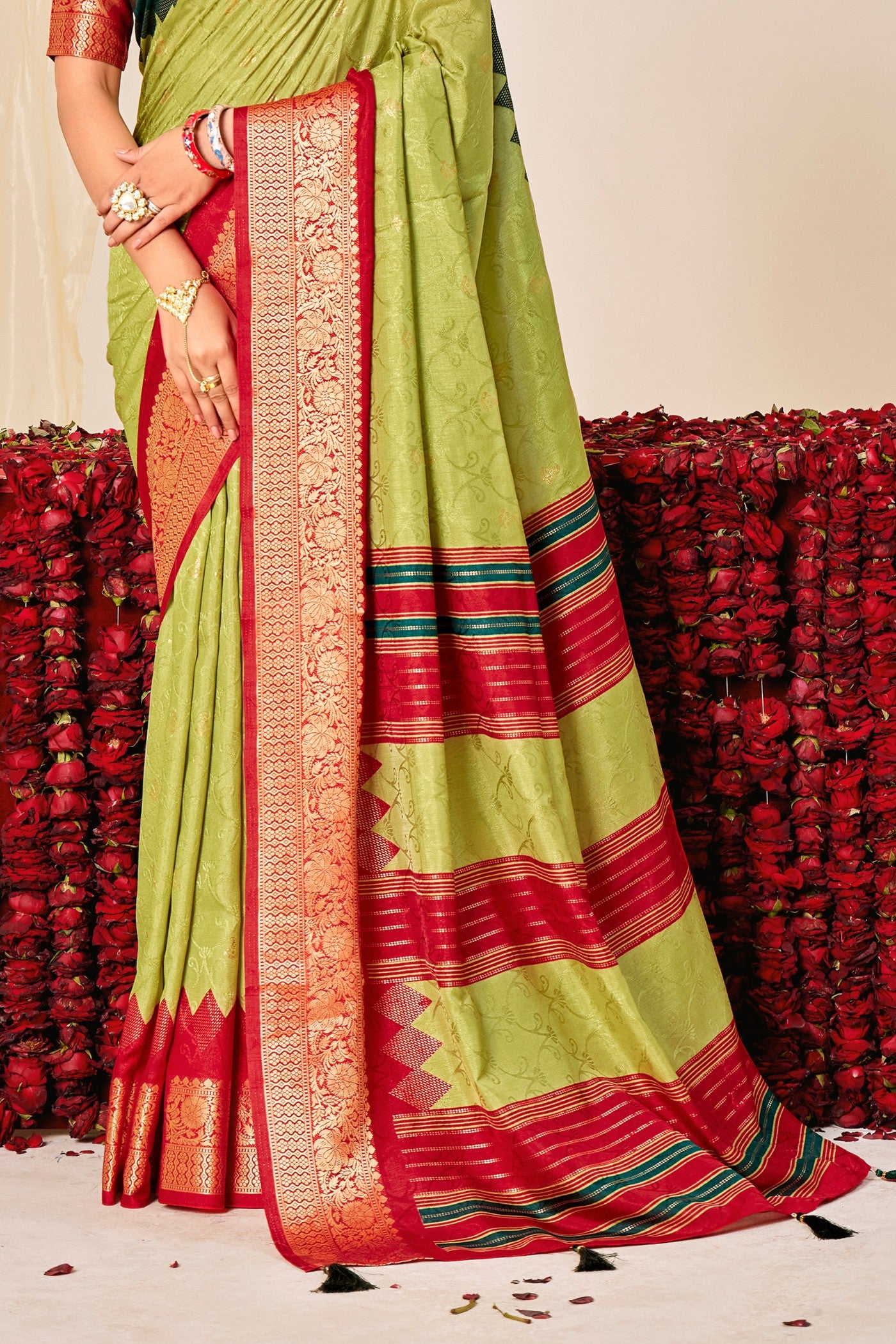 Buy MySilkLove Pantone Green Tussar Printed Silk Saree Online