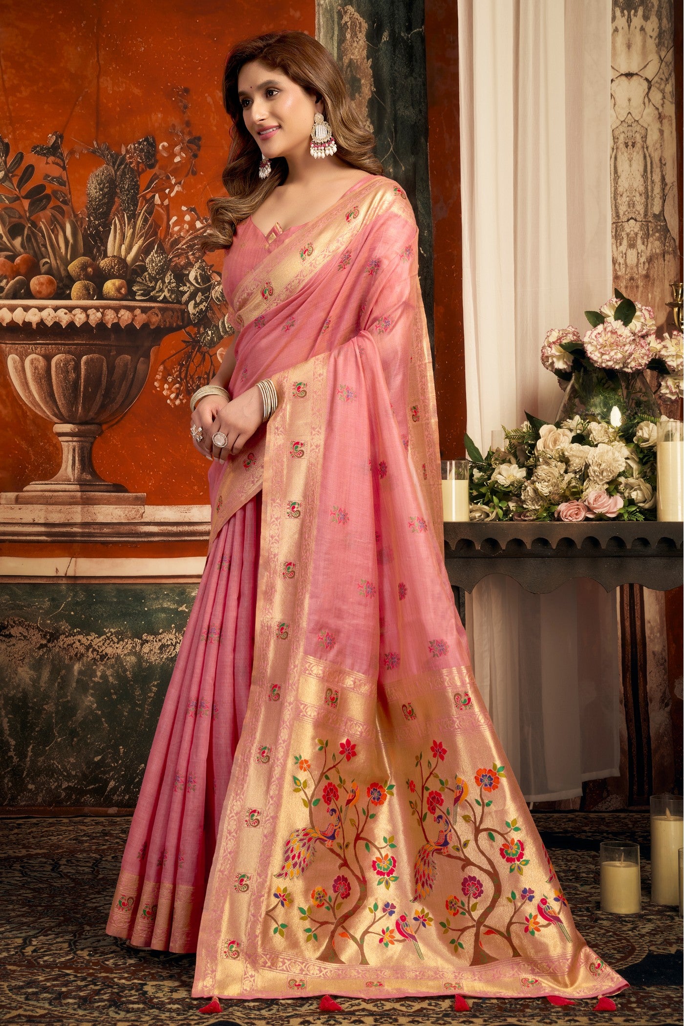 Buy MySilkLove Amaranth Pink Zari Woven Paithani Saree Online