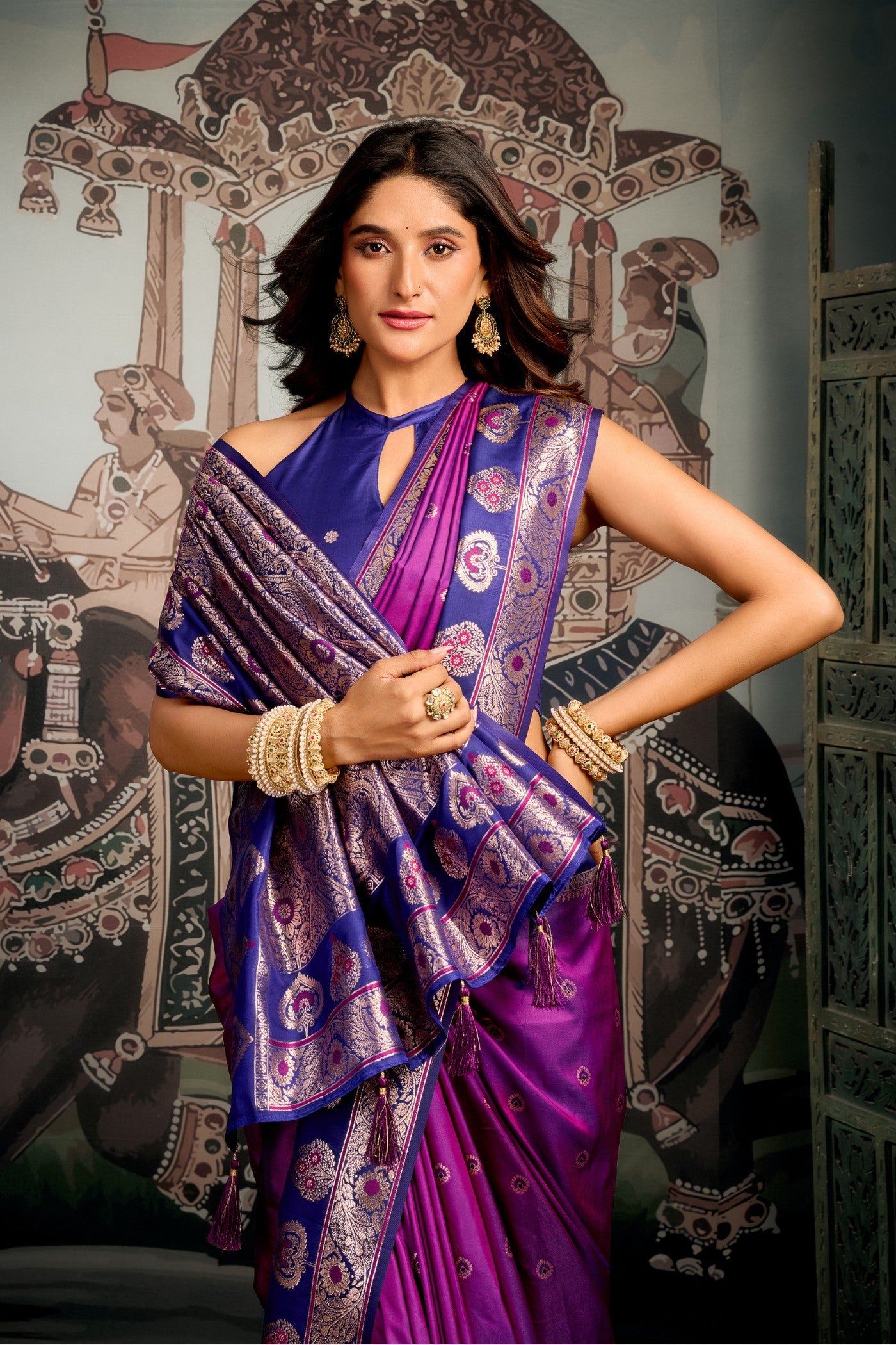 Buy MySilkLove Japanese Purple Banarasi Soft Silk Saree Online
