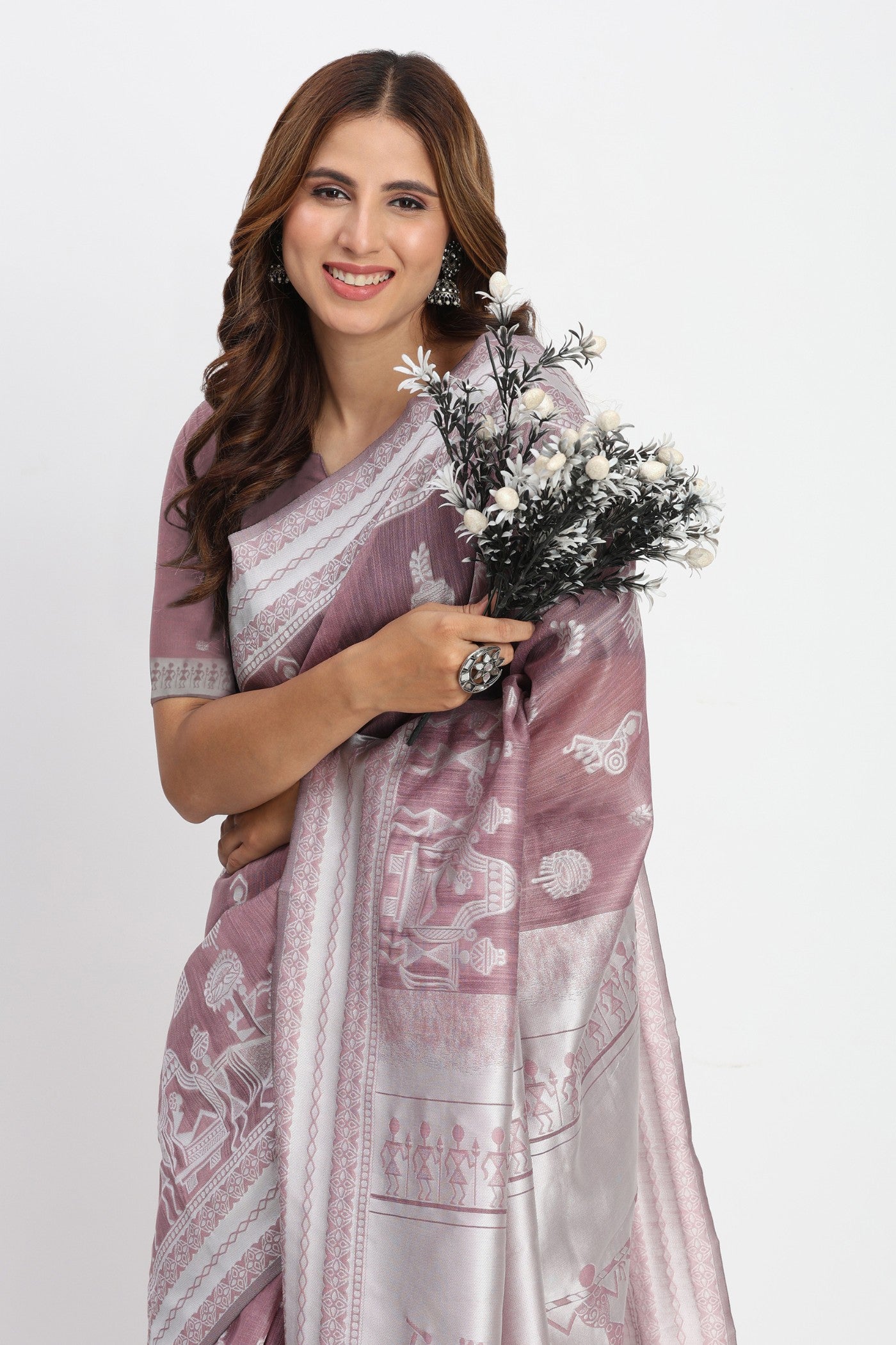 MySilkLove Mauve Purple Woven Linen Cotton Saree