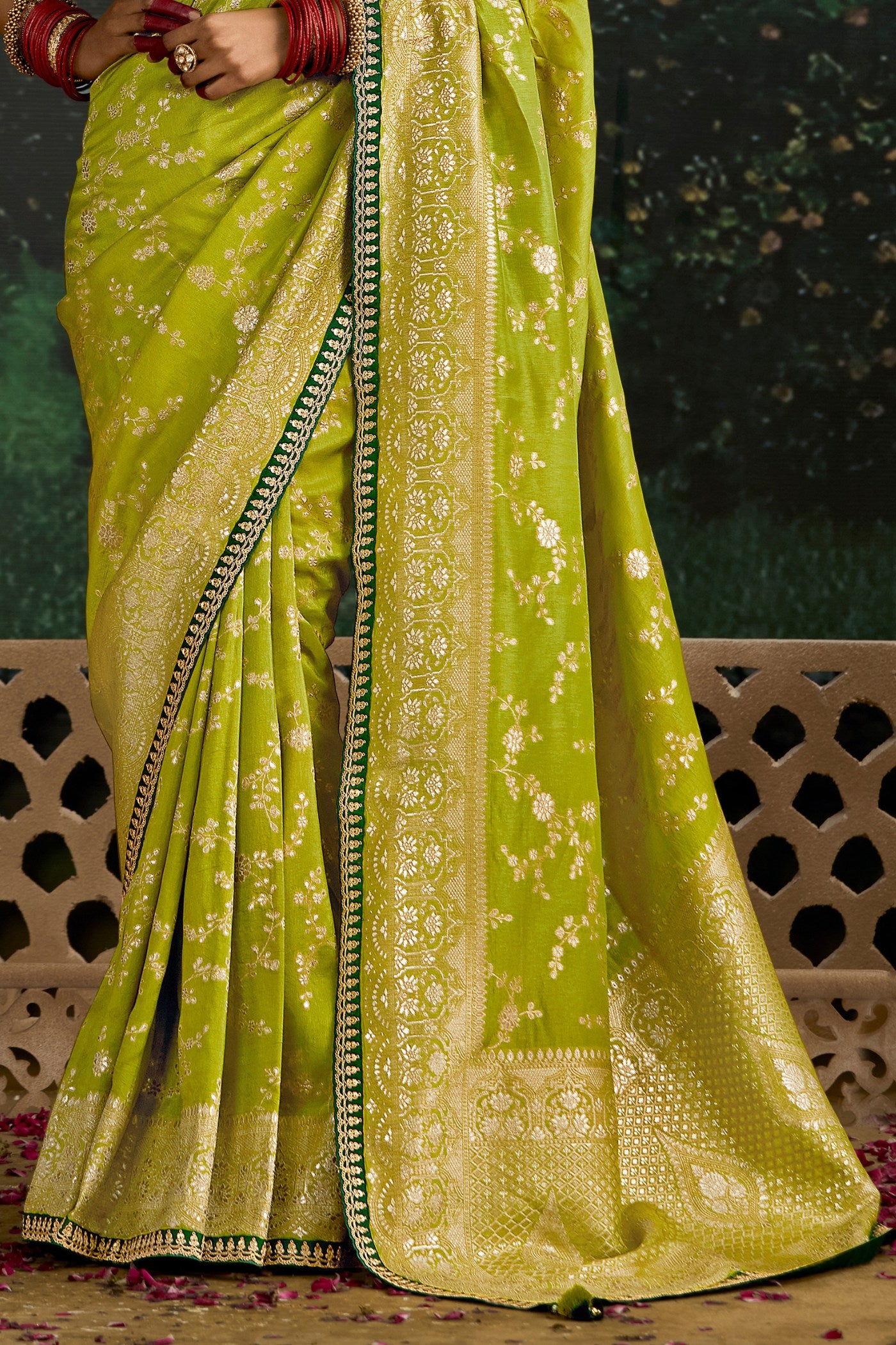 Buy MySilkLove Pear Green Designer Banarasi Saree Online