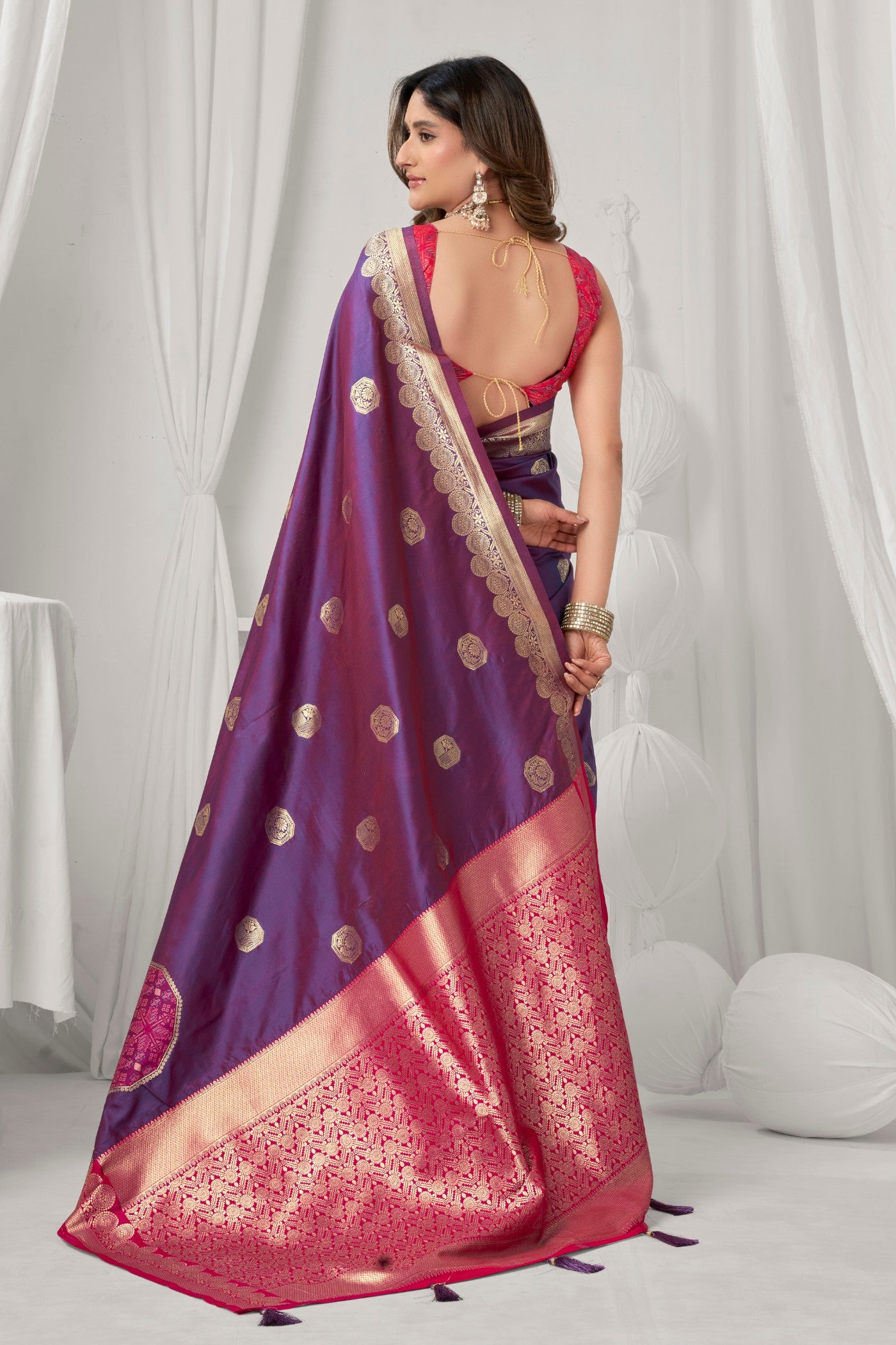 Buy MySilkLove Eggplant Purple Woven Banarasi Soft Silk Saree Online