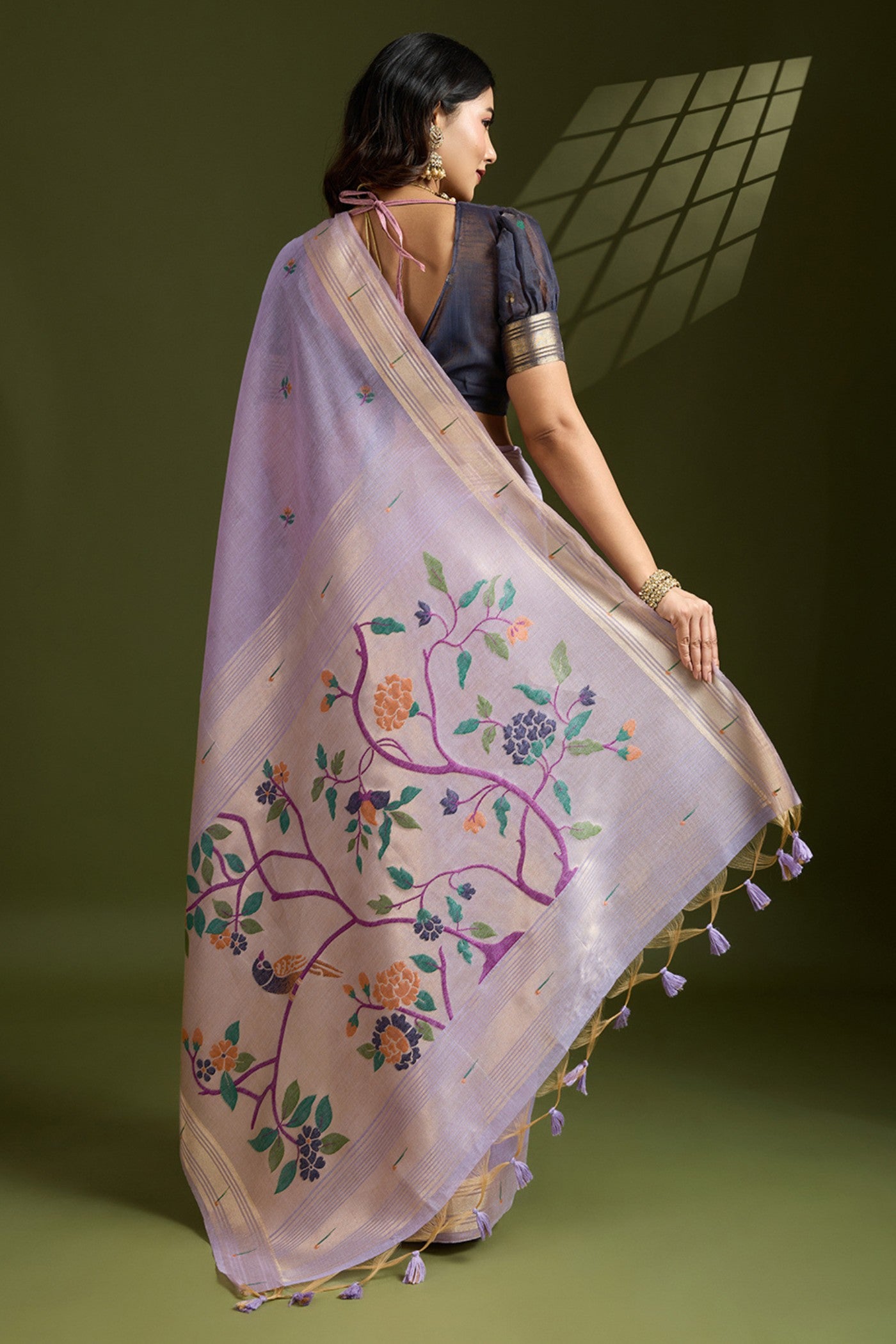 Buy MySilkLove Violet Purple Woven Muga Cotton Paithani Saree Online