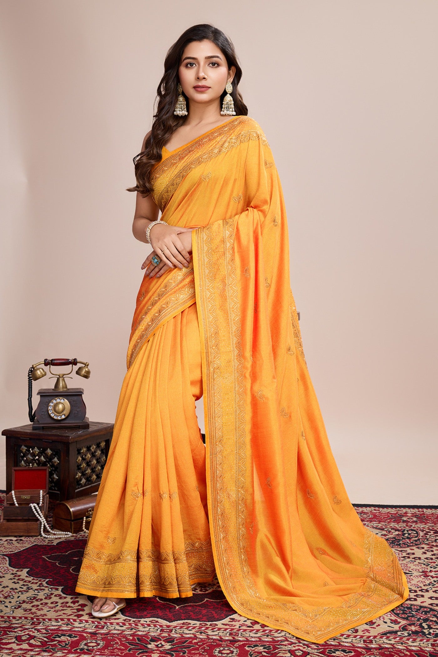 Buy MySilkLove Sunglow Yellow Designer Partywear Saree Online
